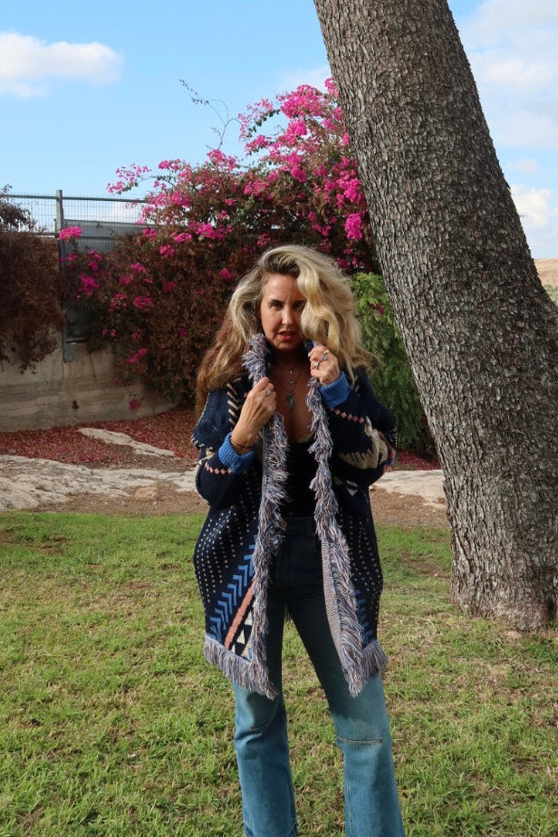 Jacquard Cardigan Blue Eagle