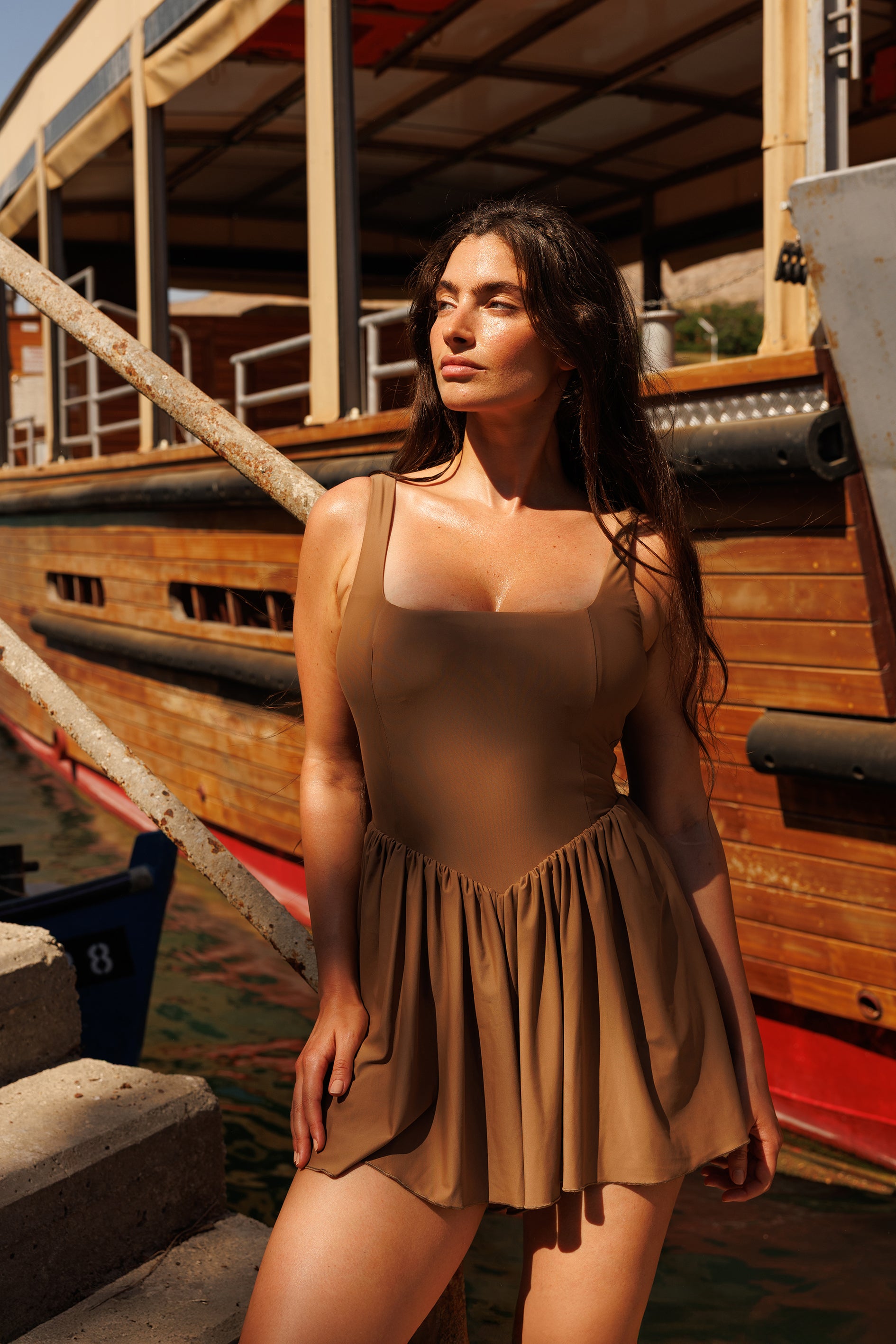 Over-all dress to impress Beige