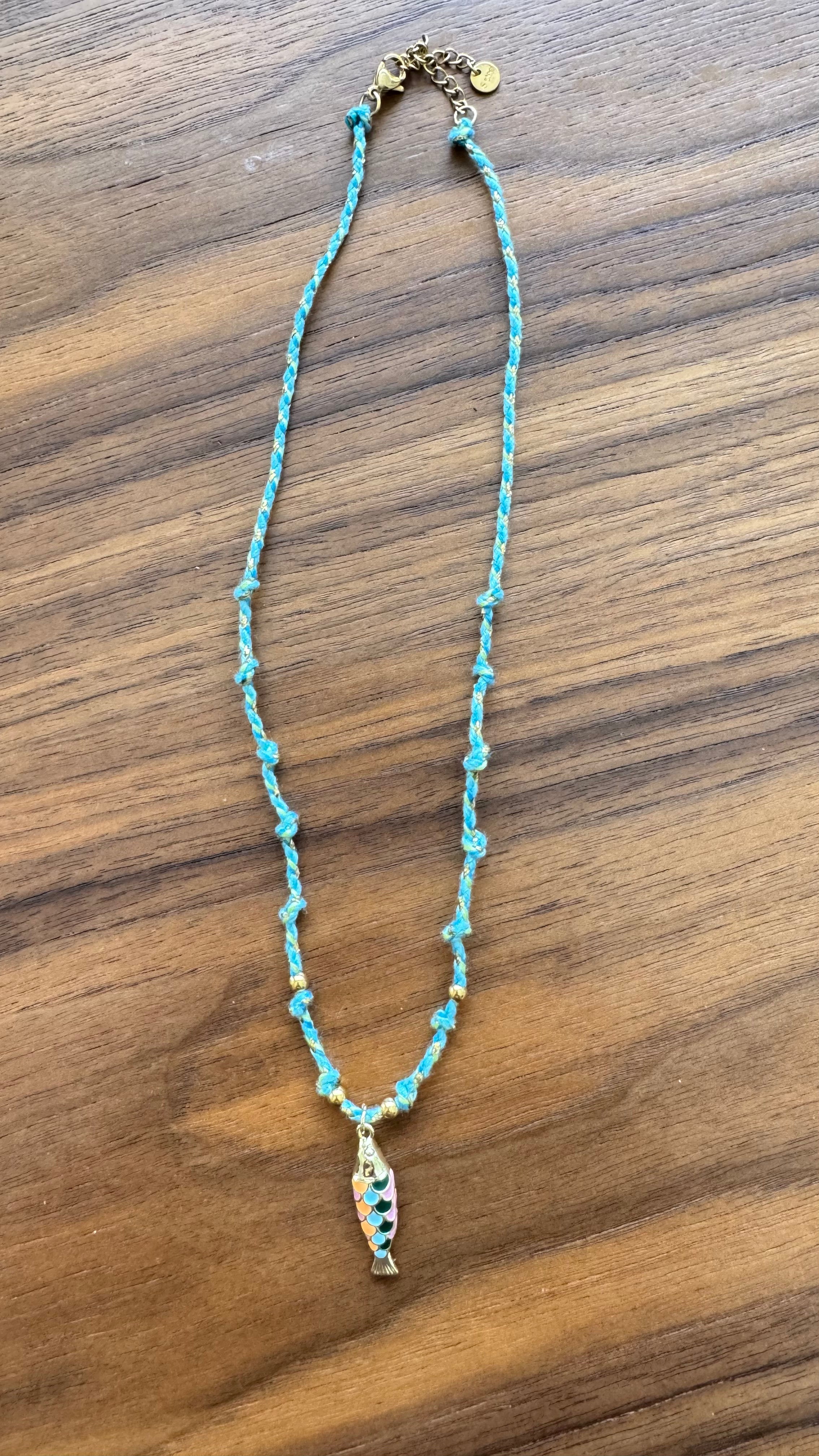 Gold colorful Fish Necklace with strings