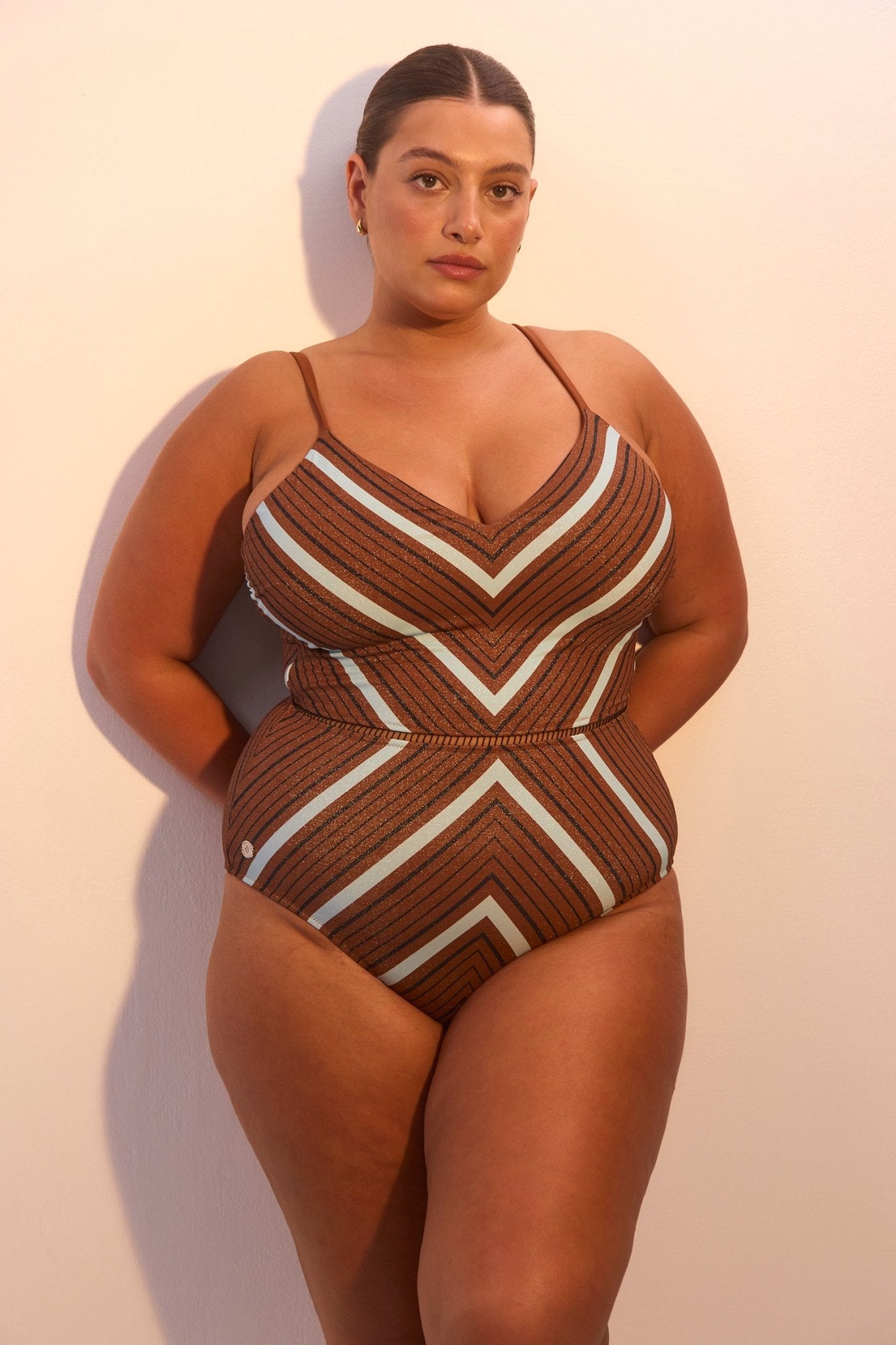 Arava Stripes Brown Teal - one piece - BiliBlond Swimwear