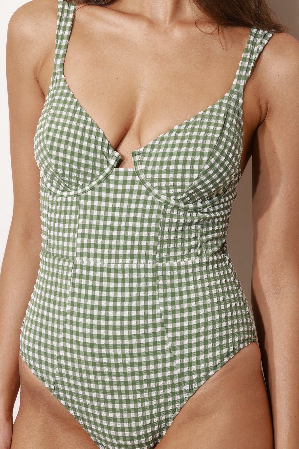 Dani Cups One Piece Green Plaid - one piece -BiliBlond Swimwear