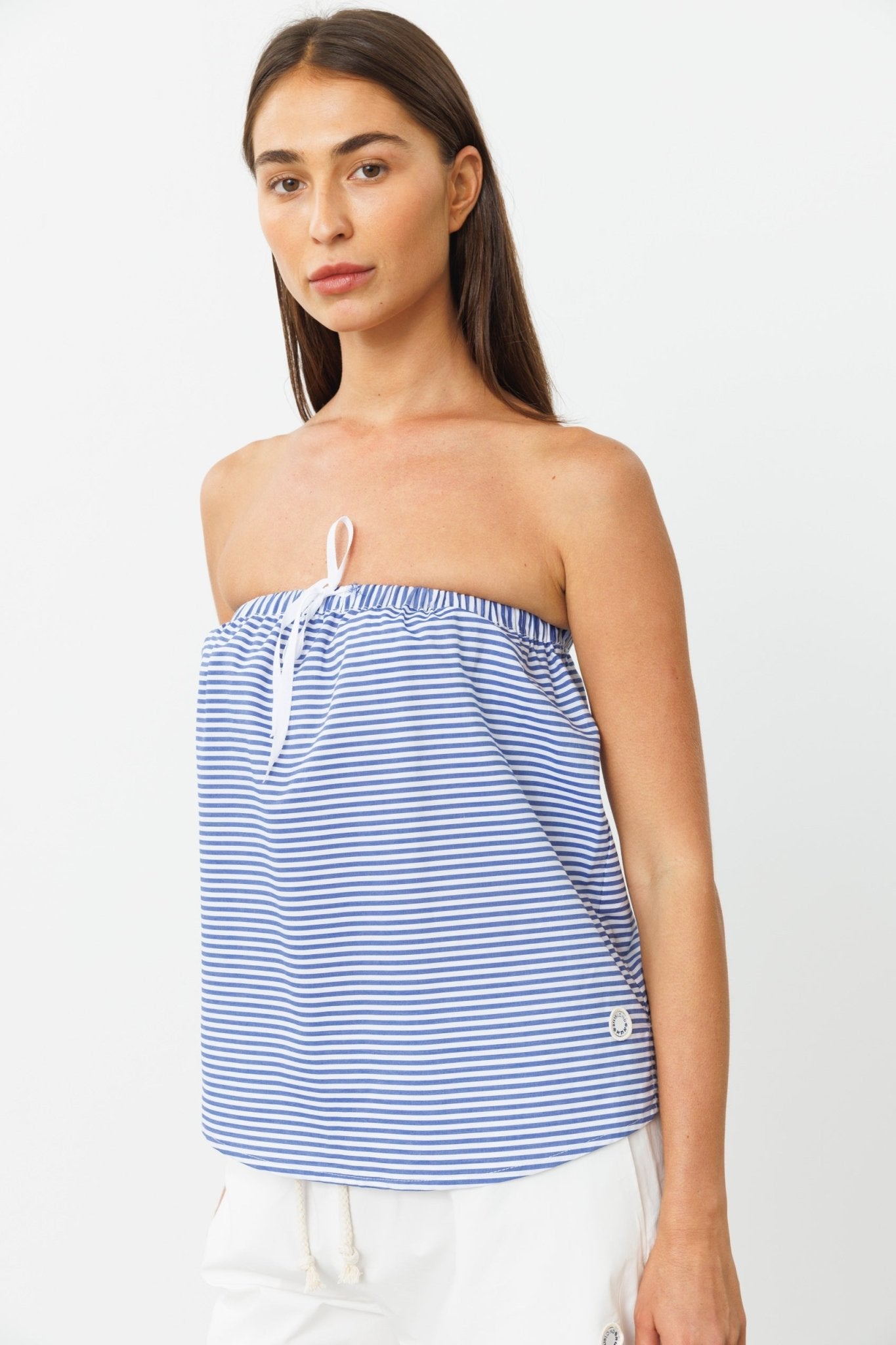 Gigi Strapless Top Navy Stripes - gallabia - BiliBlond Swimwear