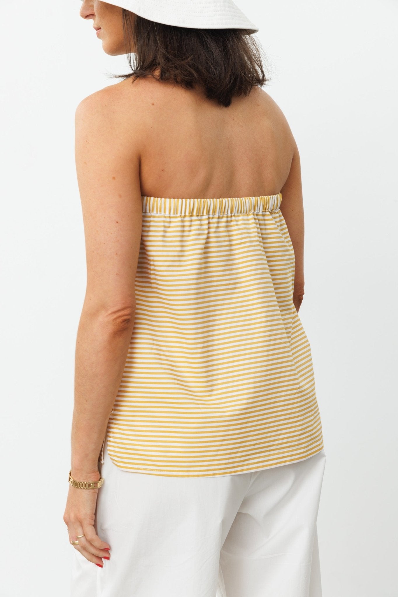 Gigi Strapless Top Yellow stripes - gallabia - BiliBlond Swimwear