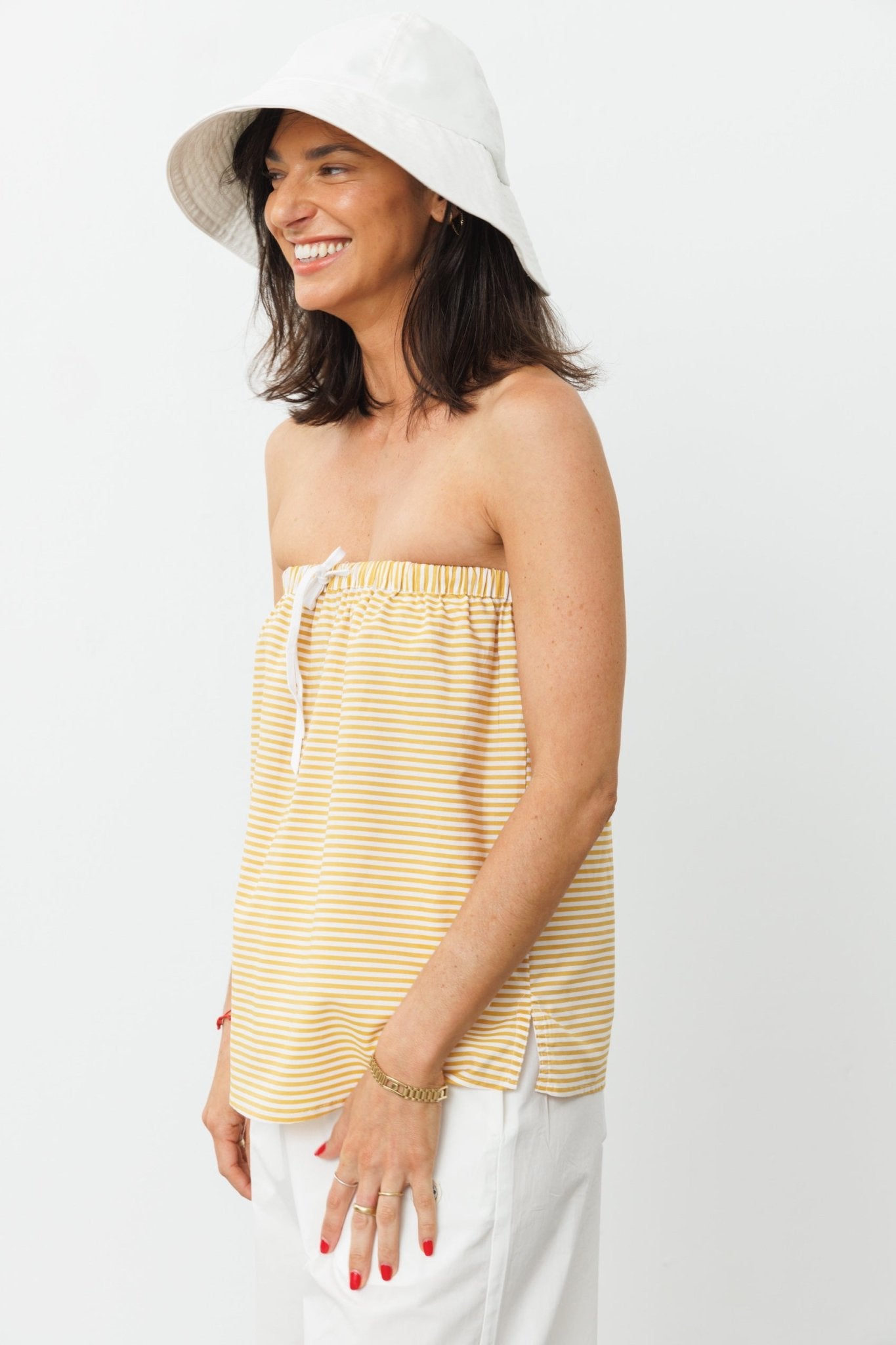 Gigi Strapless Top Yellow stripes - gallabia - BiliBlond Swimwear