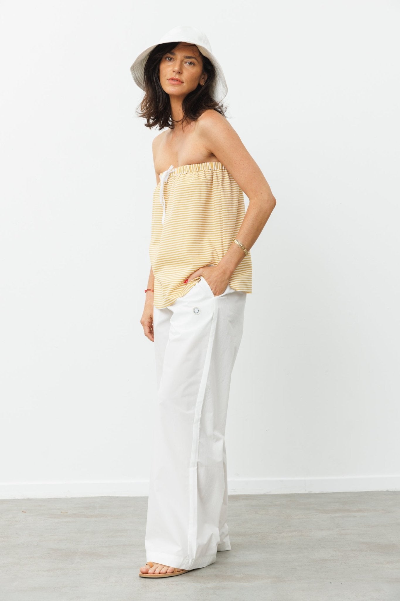 Gigi Strapless Top Yellow stripes - gallabia - BiliBlond Swimwear