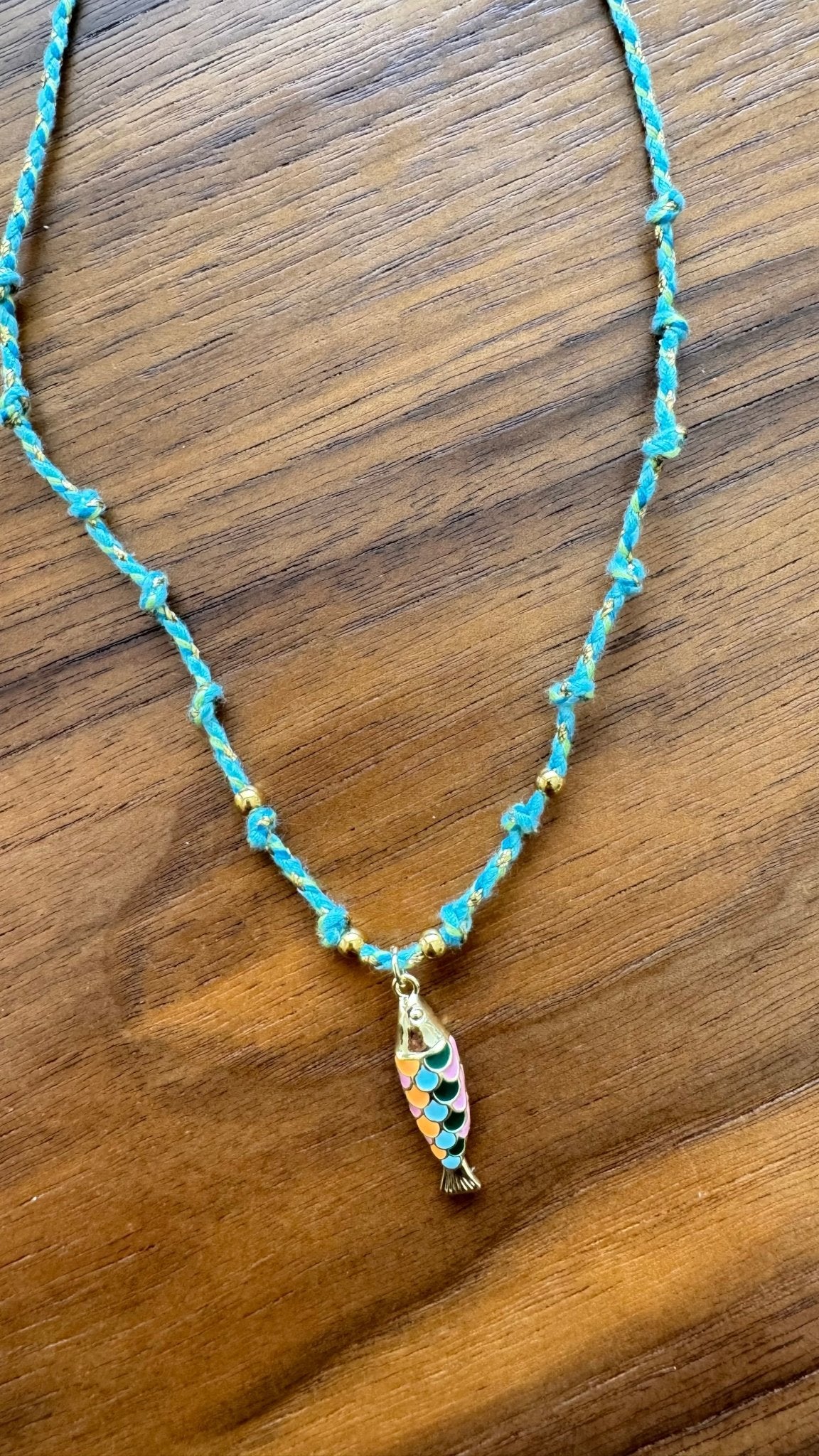 Gold colorful Fish Necklace with strings - jewelry - BiliBlond Swimwear