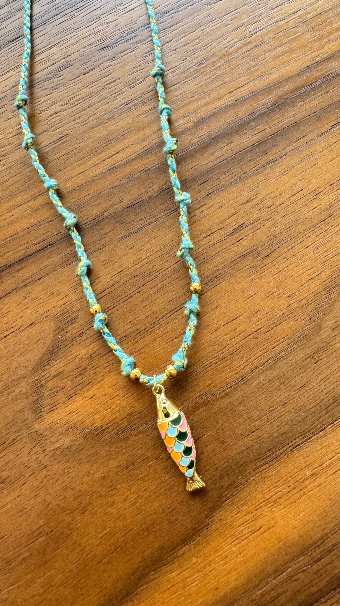 Gold colorful Fish Necklace with strings - jewelry - BiliBlond Swimwear