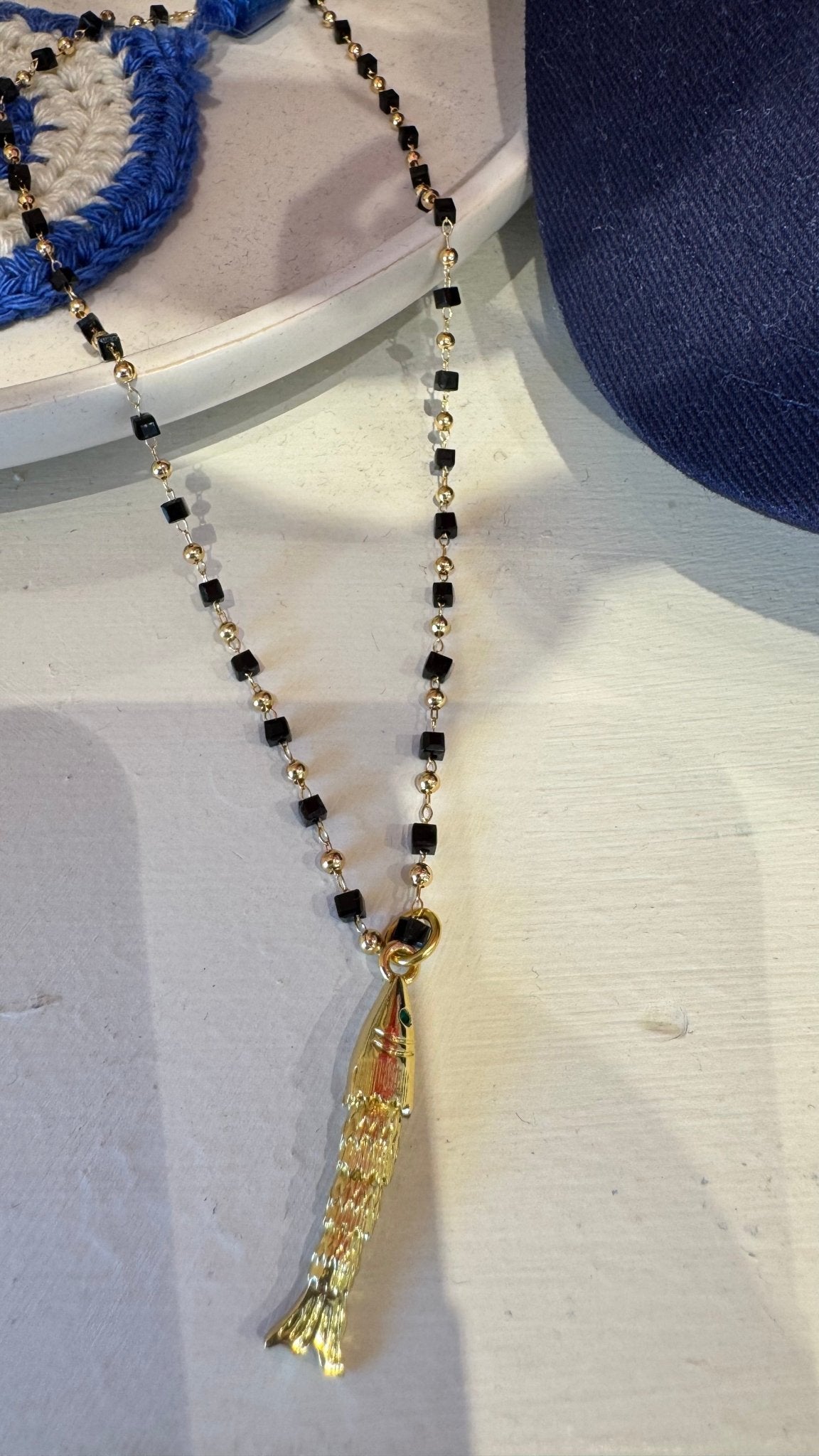Gold Fish Necklace Black - jewelry - BiliBlond Swimwear