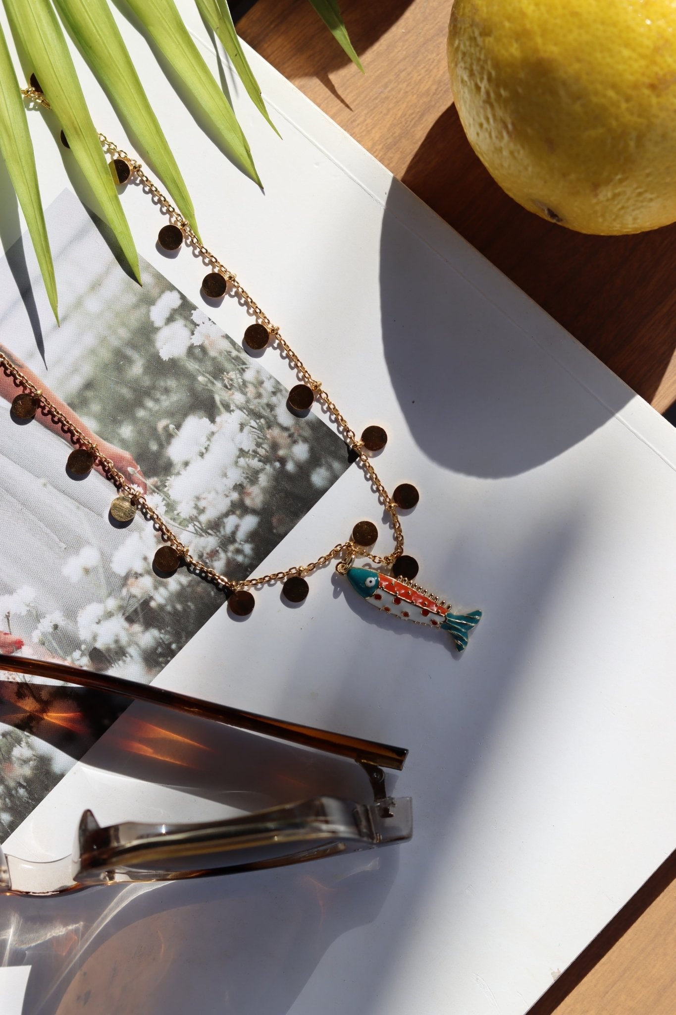 Gold Fish Necklace orange - jewelry - BiliBlond Swimwear