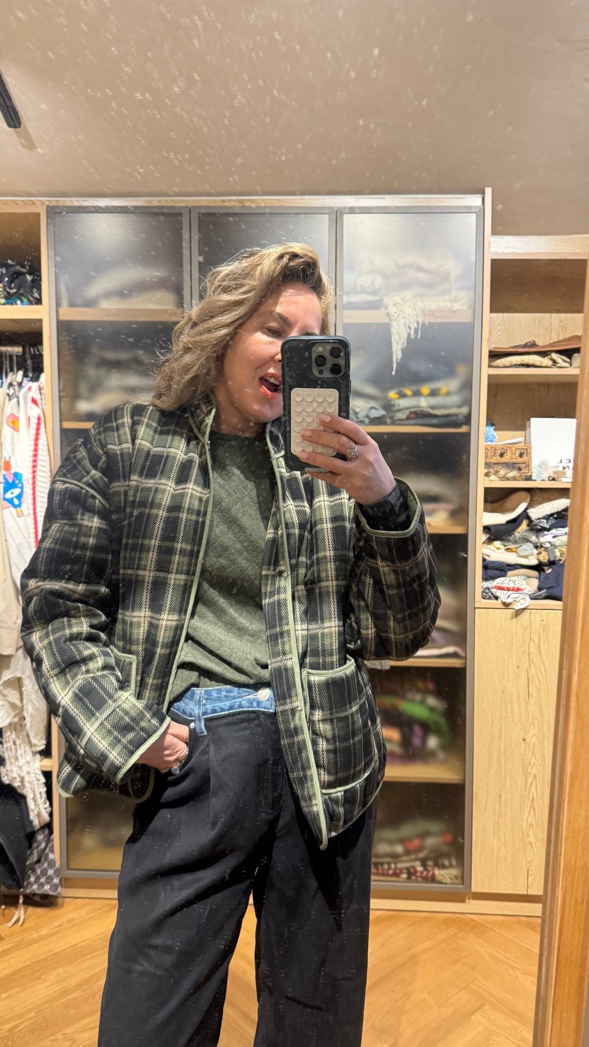 Green Plaid Quilted Jacket - knit set - BiliBlond Swimwear