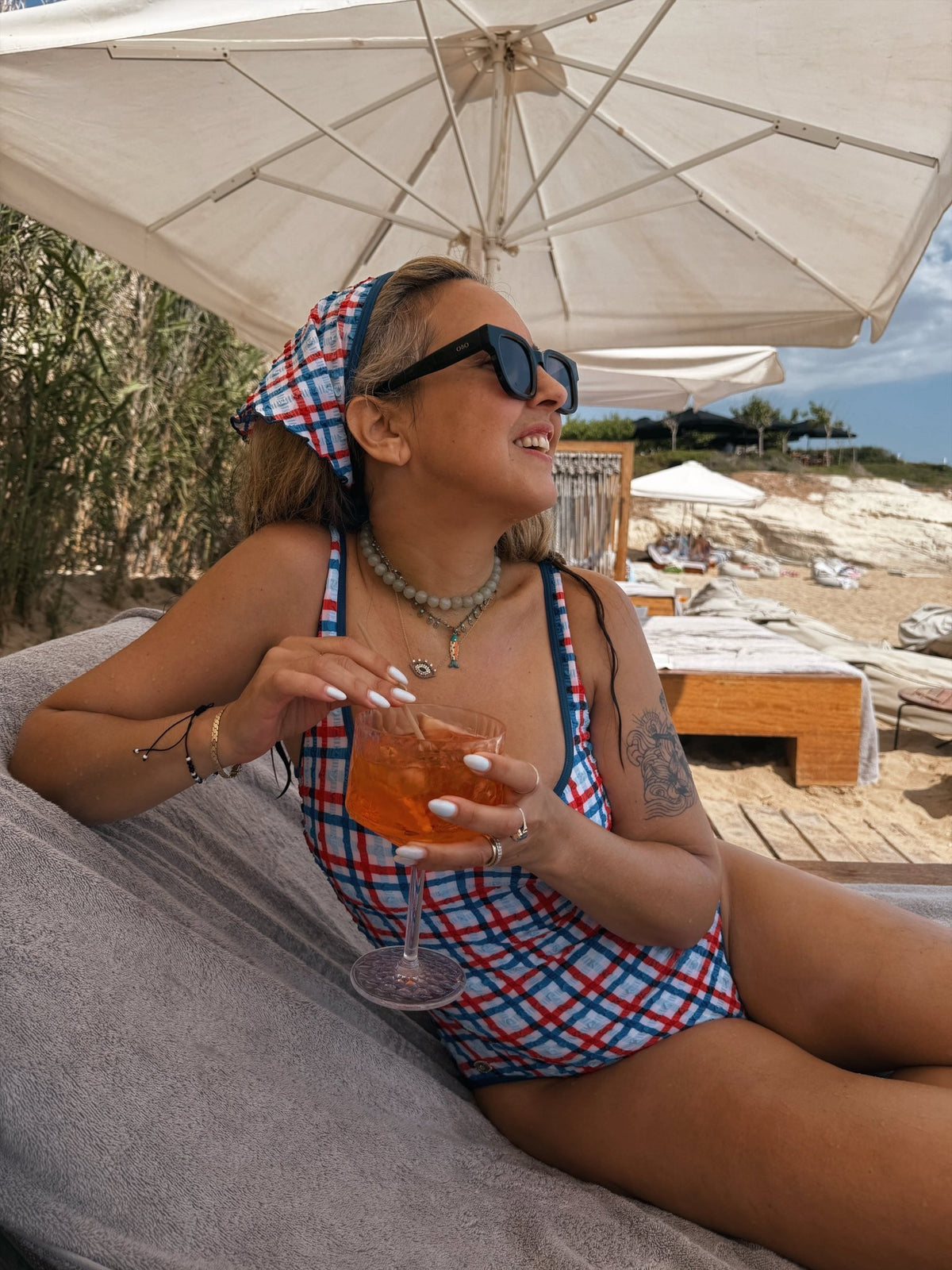 Nile One Piece Blue Red Plaid - one piece -BiliBlond Swimwear
