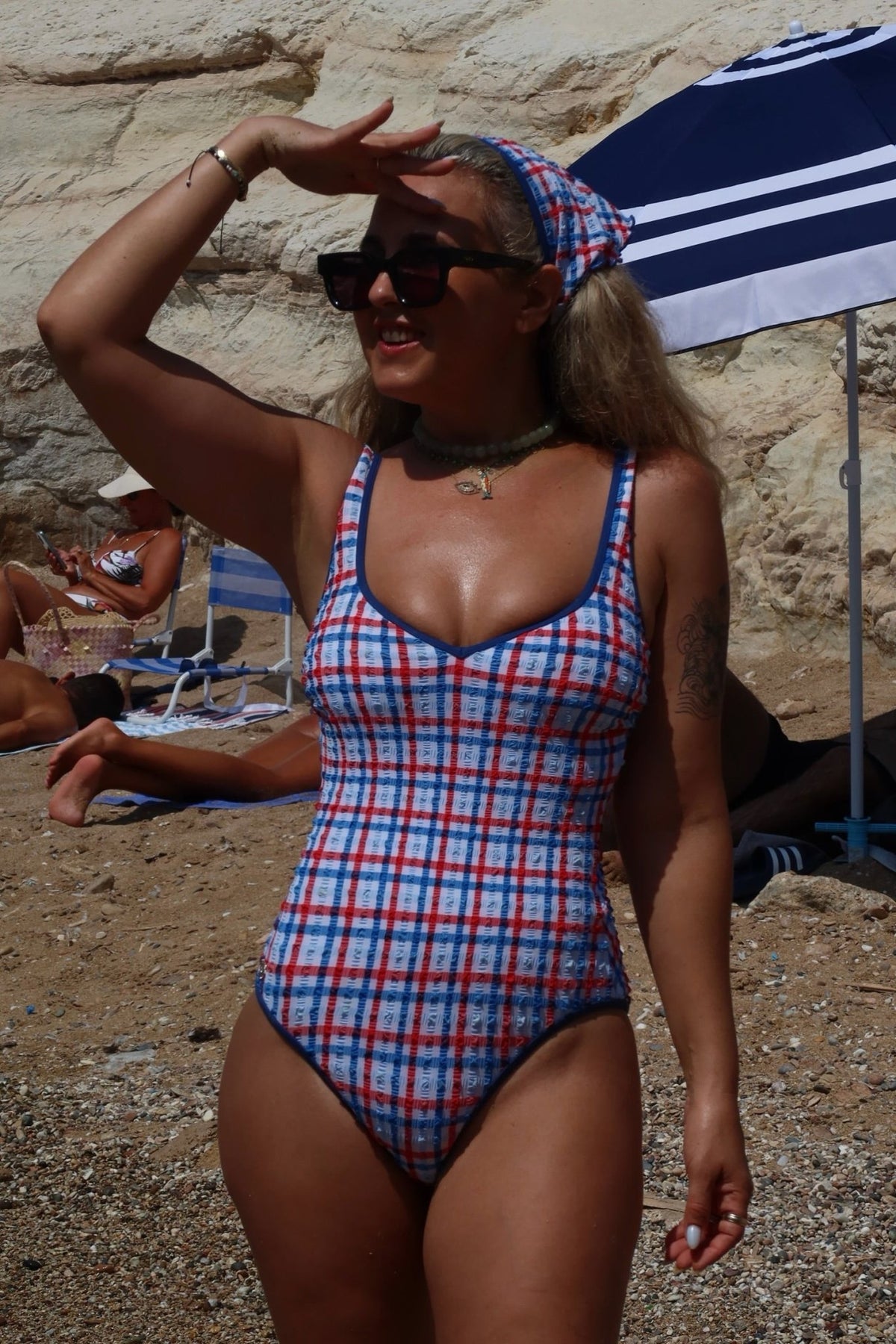 Nile One Piece Blue Red Plaid - one piece -BiliBlond Swimwear