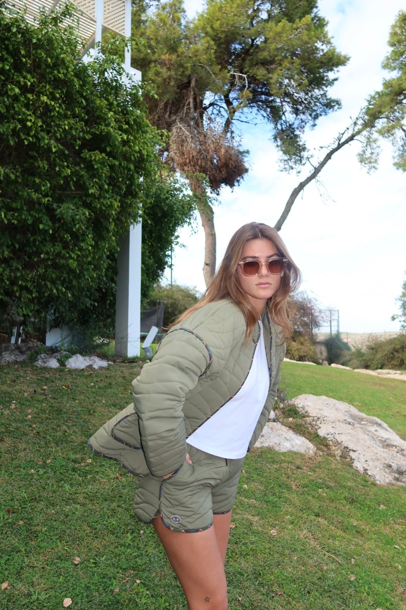 Olive Green Quilted Jacket - knit set - BiliBlond Swimwear