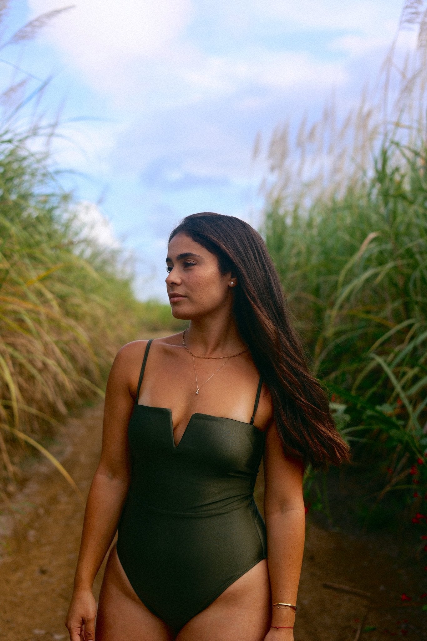 Alaska Shiny Olive - one piece - Strapless Swimsuit