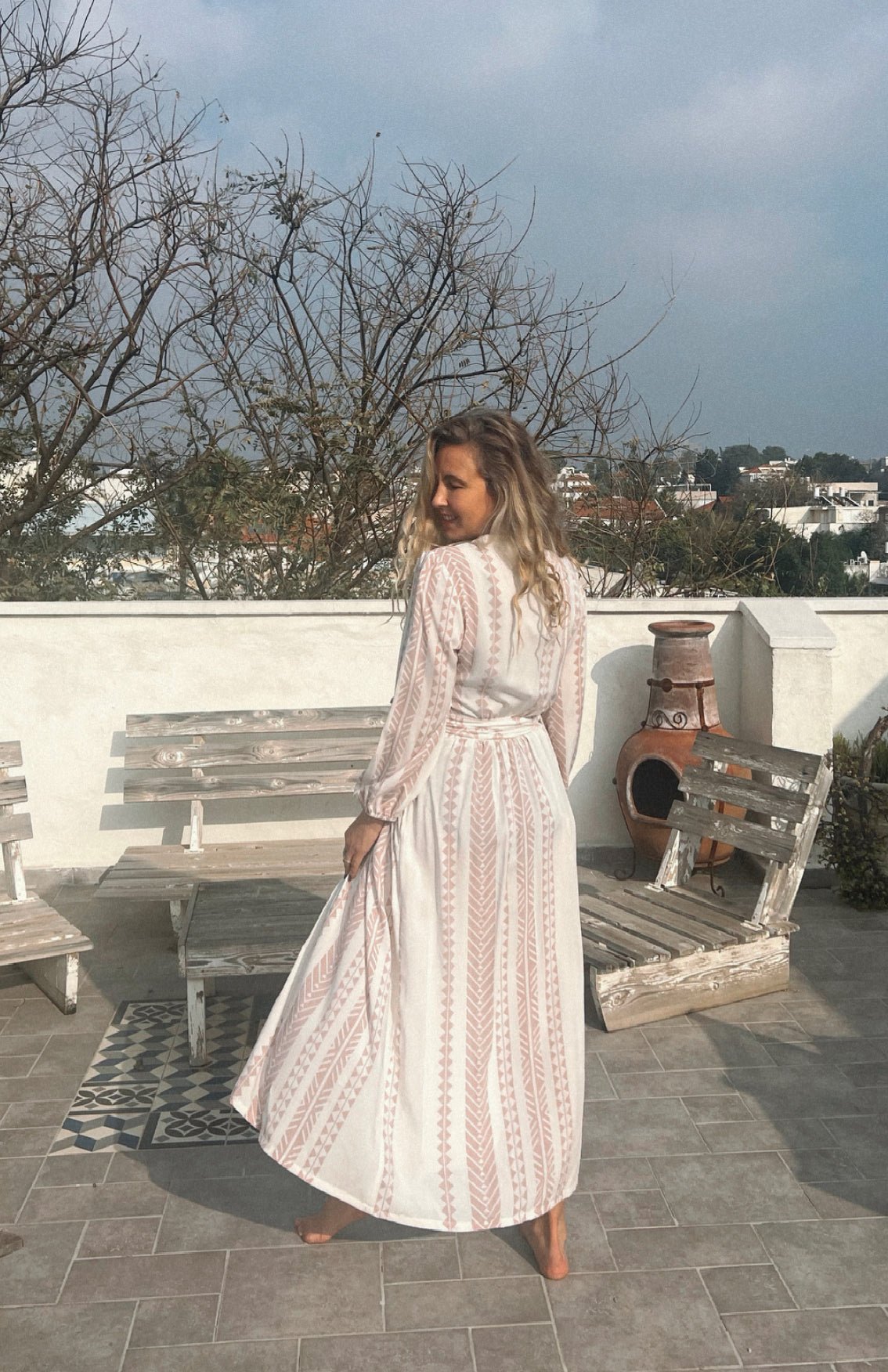 DAHAB KAFTAN BLUSH & WHITE - gallabia -BiliBlond Swimwear
