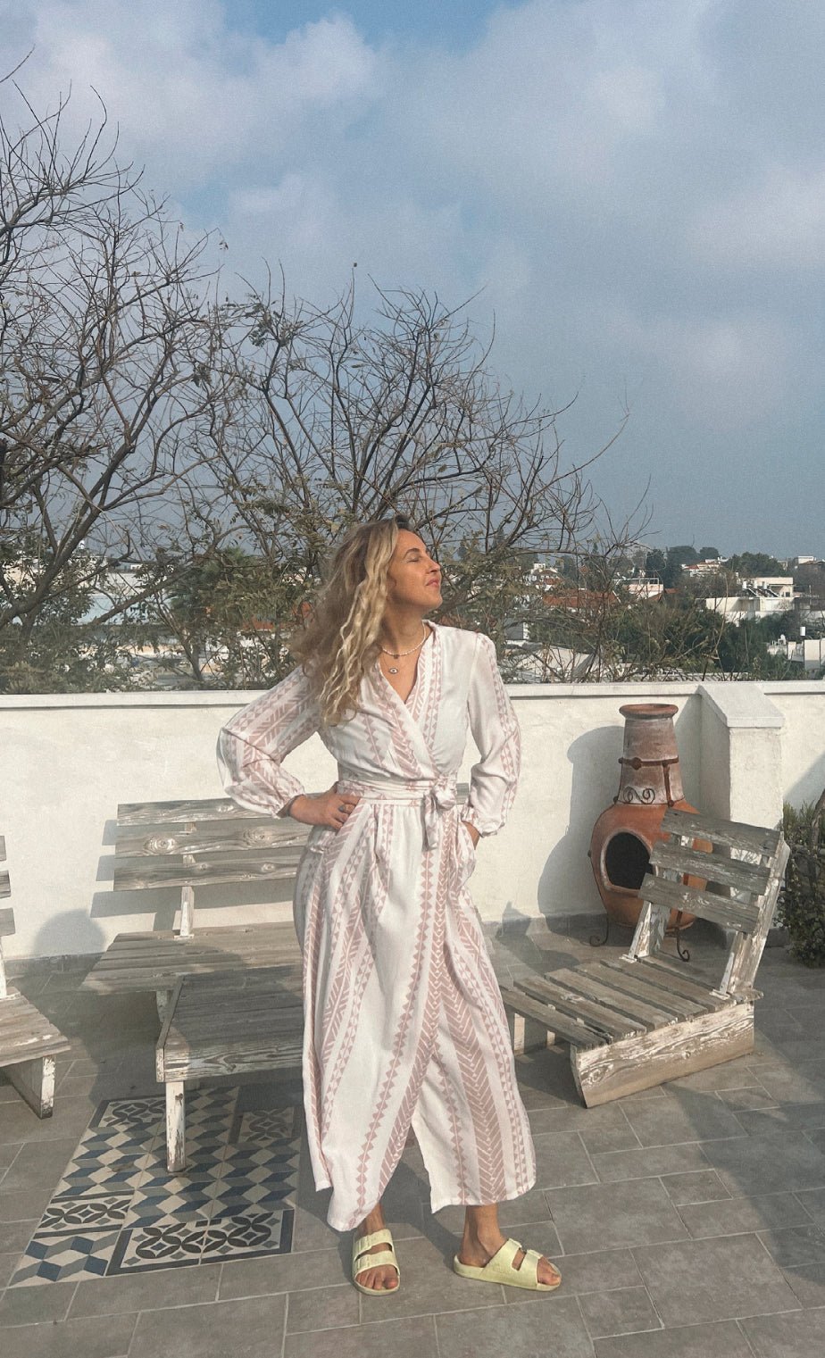 DAHAB KAFTAN BLUSH & WHITE - gallabia -BiliBlond Swimwear