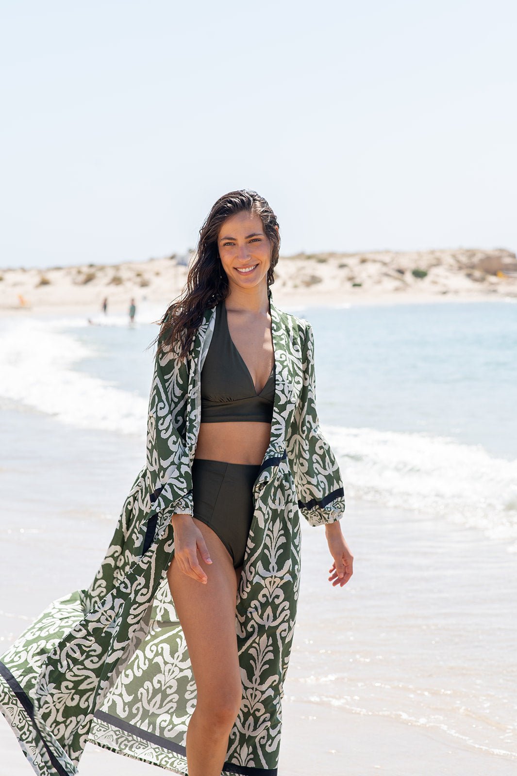 DAHAB KAFTAN Green & White - gallabia -BiliBlond Swimwear