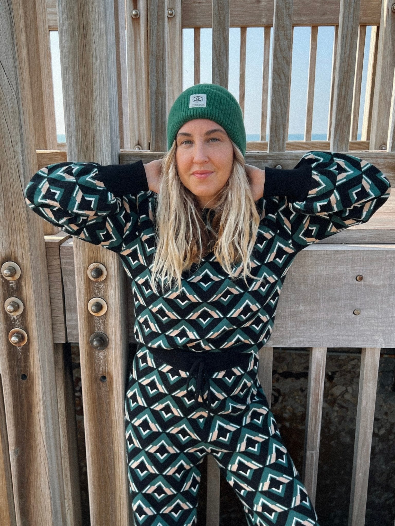 KNITTED GREEN HAT - knit set -BiliBlond LTD