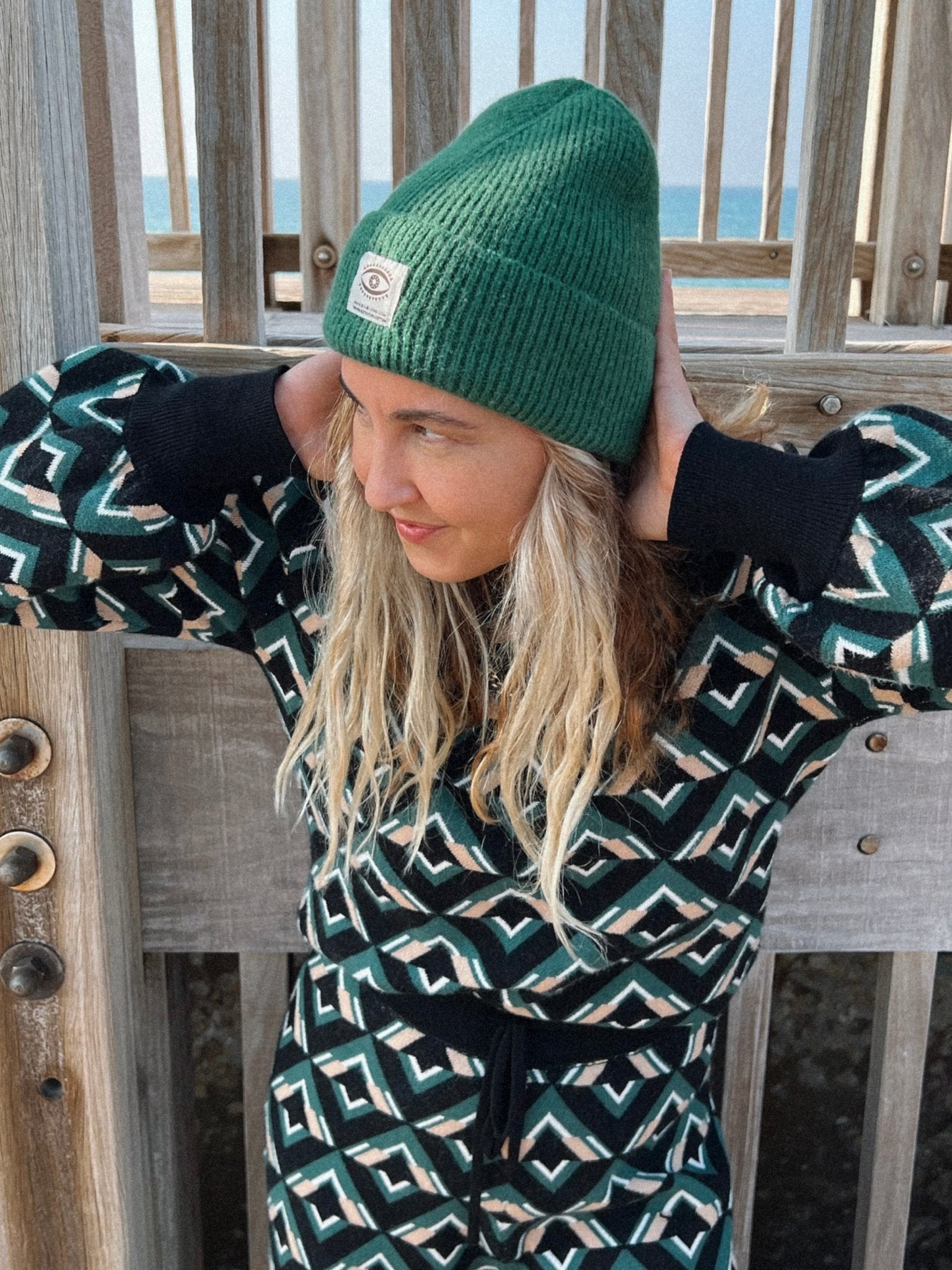 KNITTED GREEN HAT - knit set -BiliBlond LTD