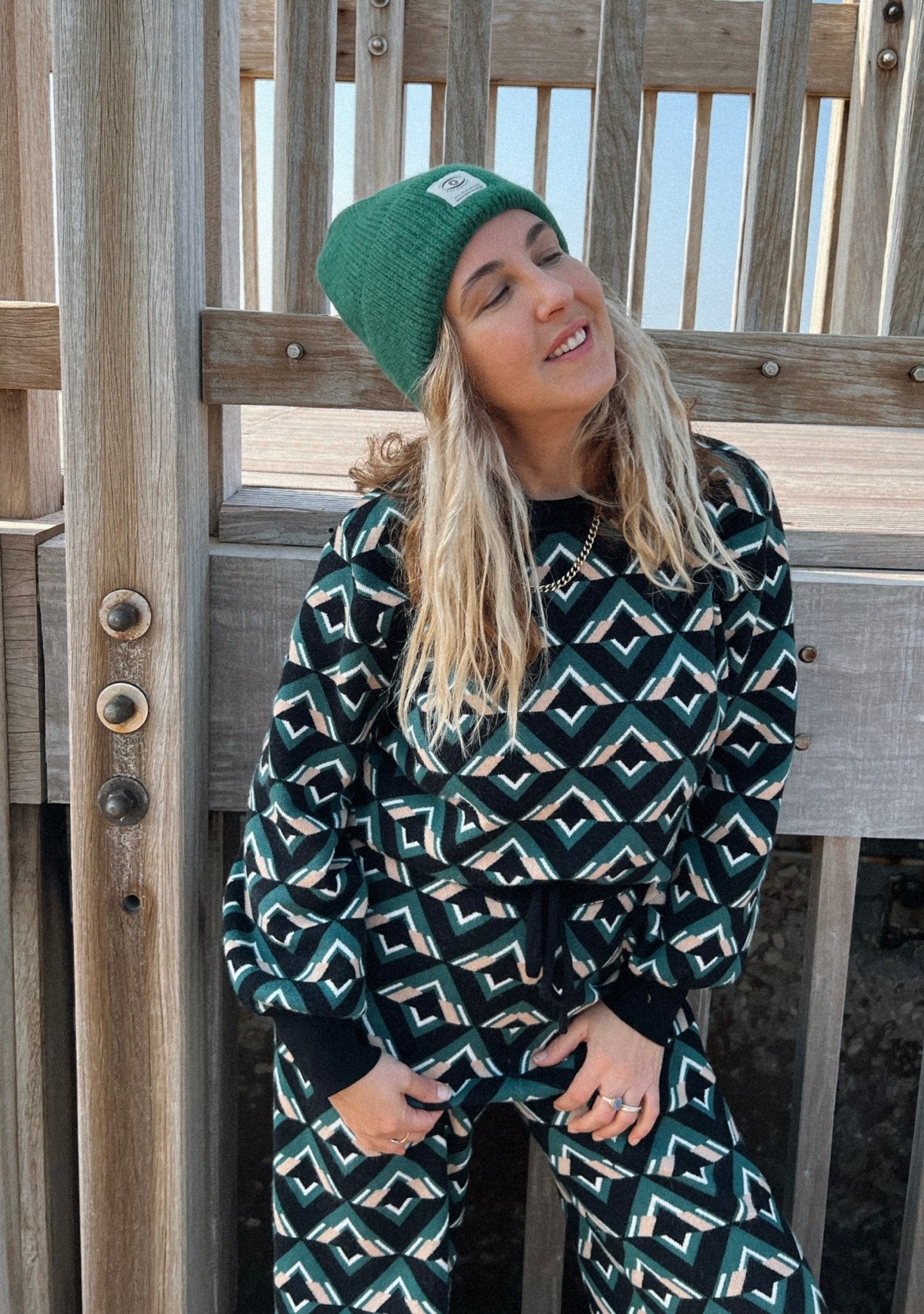 KNITTED GREEN HAT - knit set -BiliBlond LTD