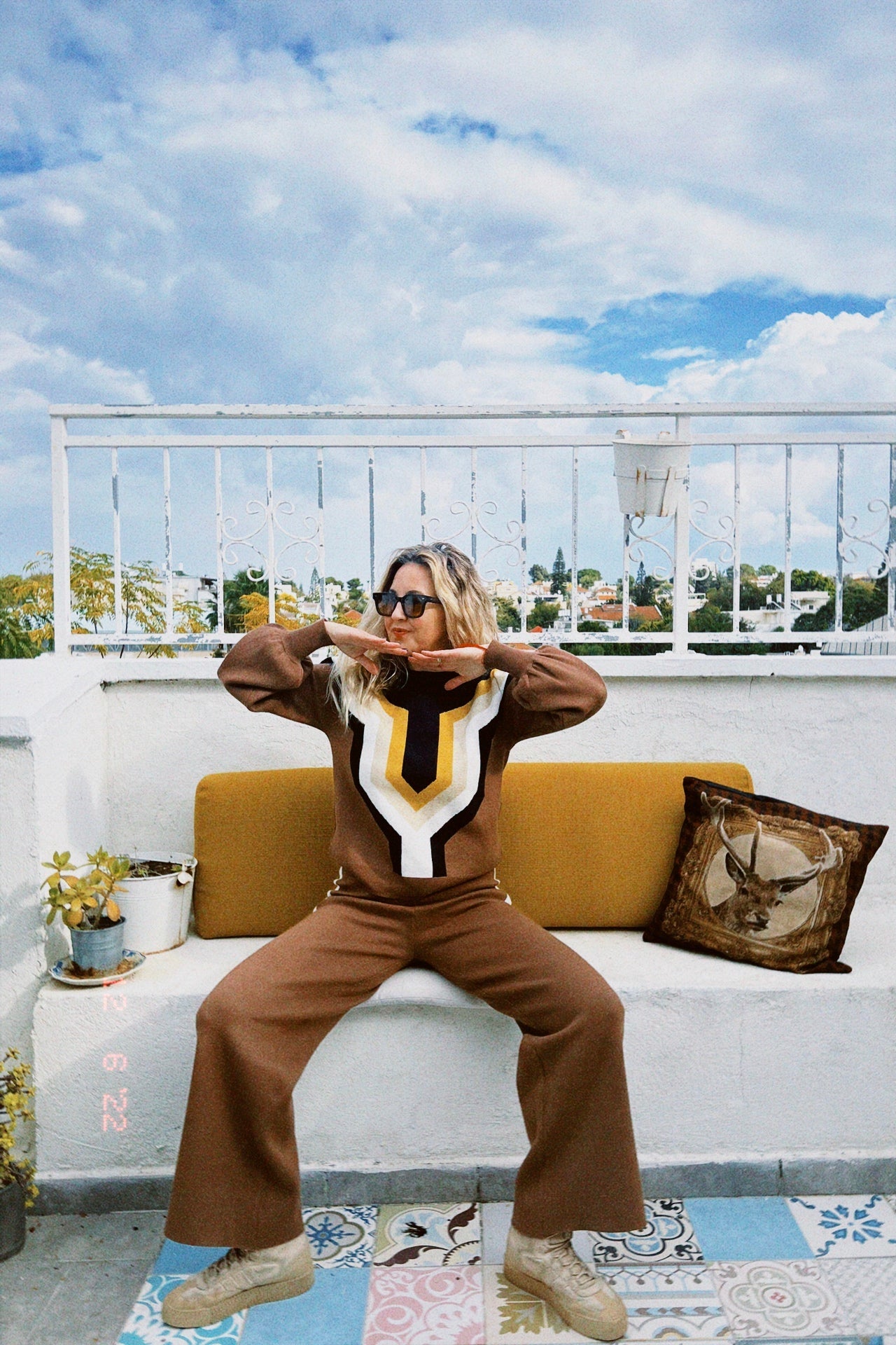 vintage knitted suit - loungewear set -סט מכנס וסריג לנשים