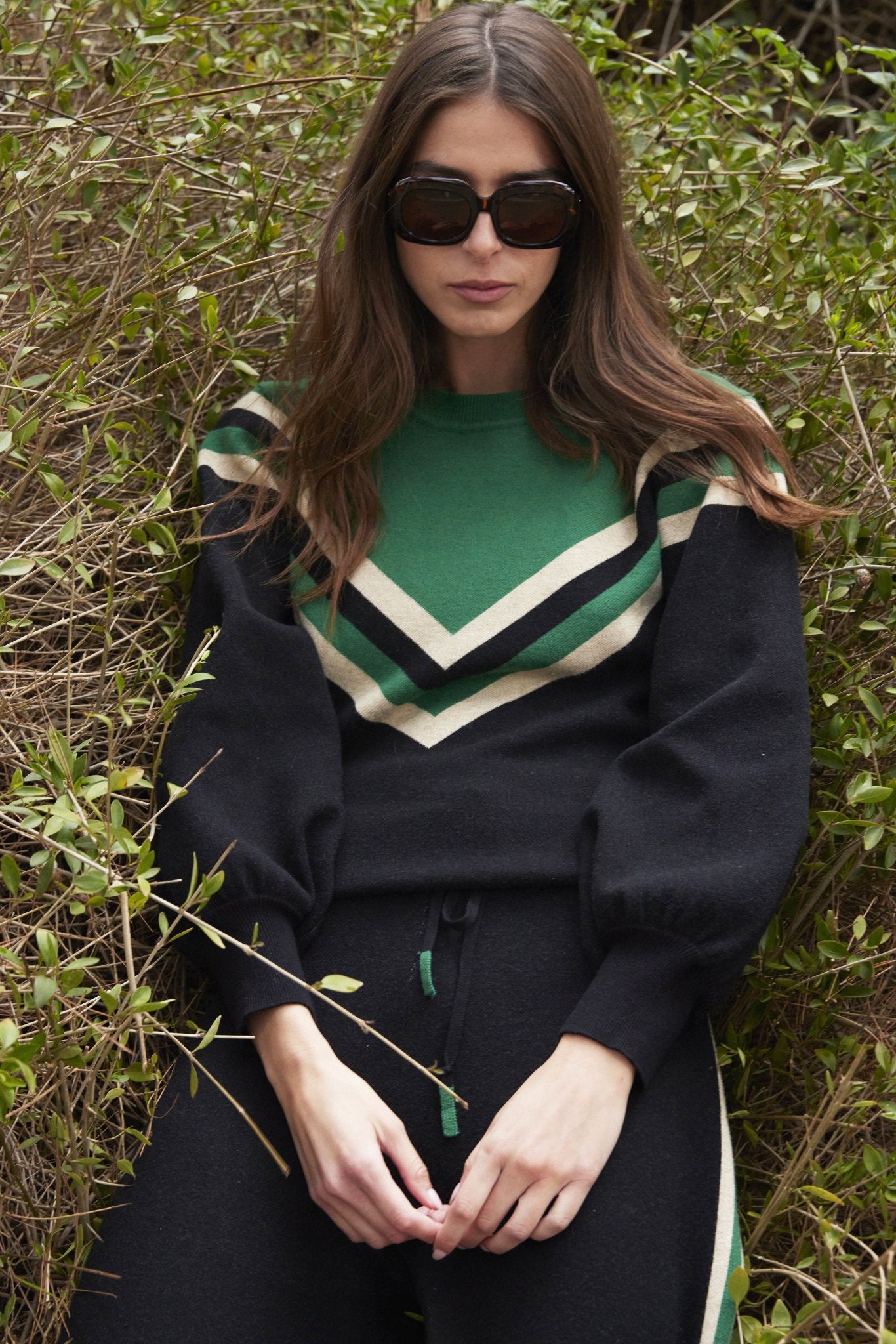 KNITTED SUIT GREEN 70S V - knit set -BiliBlond LTD