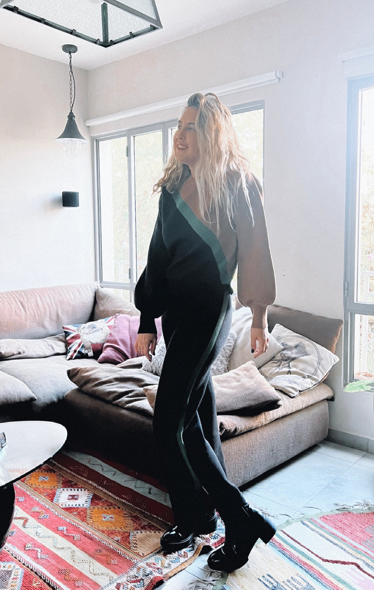 KNITTED SUIT GREEN Stripe Black - knit set -BiliBlond Swimwear