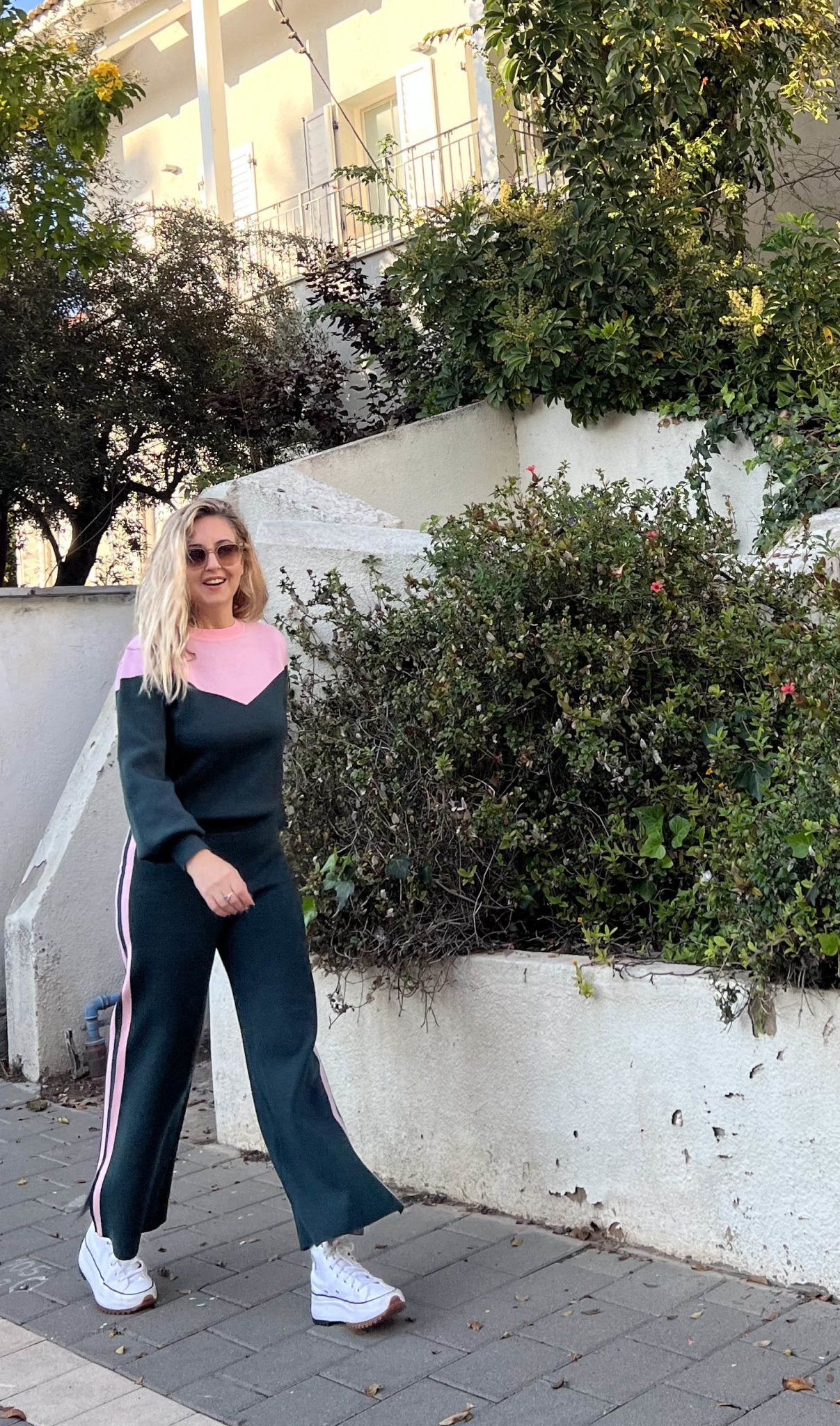 KNITTED SUIT Pink & Dark green - knit set -BiliBlond Swimwear