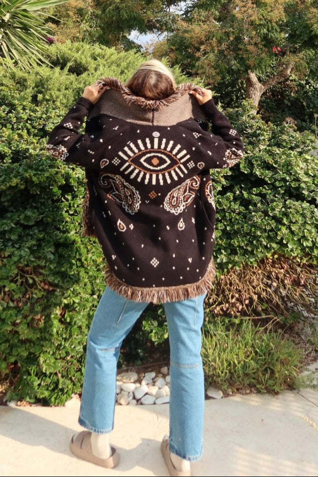 Jacquard Cardigan Black Paisley
