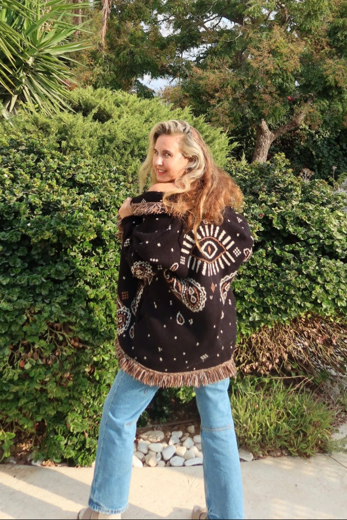 Jacquard Cardigan Black Paisley