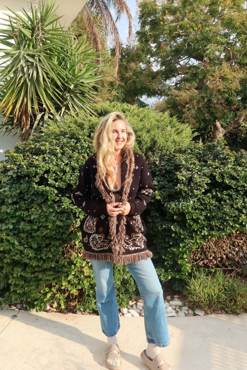 Jacquard Cardigan Black Paisley