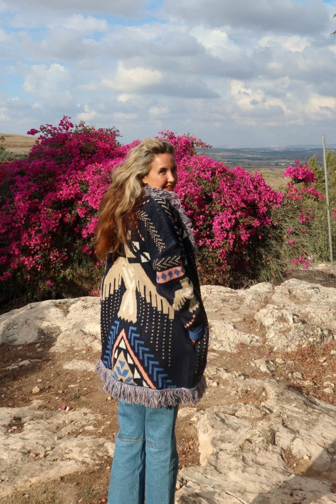 Jacquard Cardigan Blue Eagle