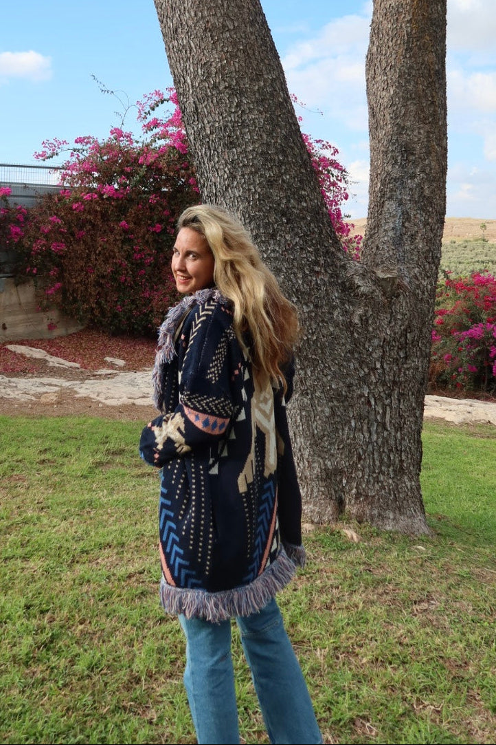 Jacquard Cardigan Blue Eagle