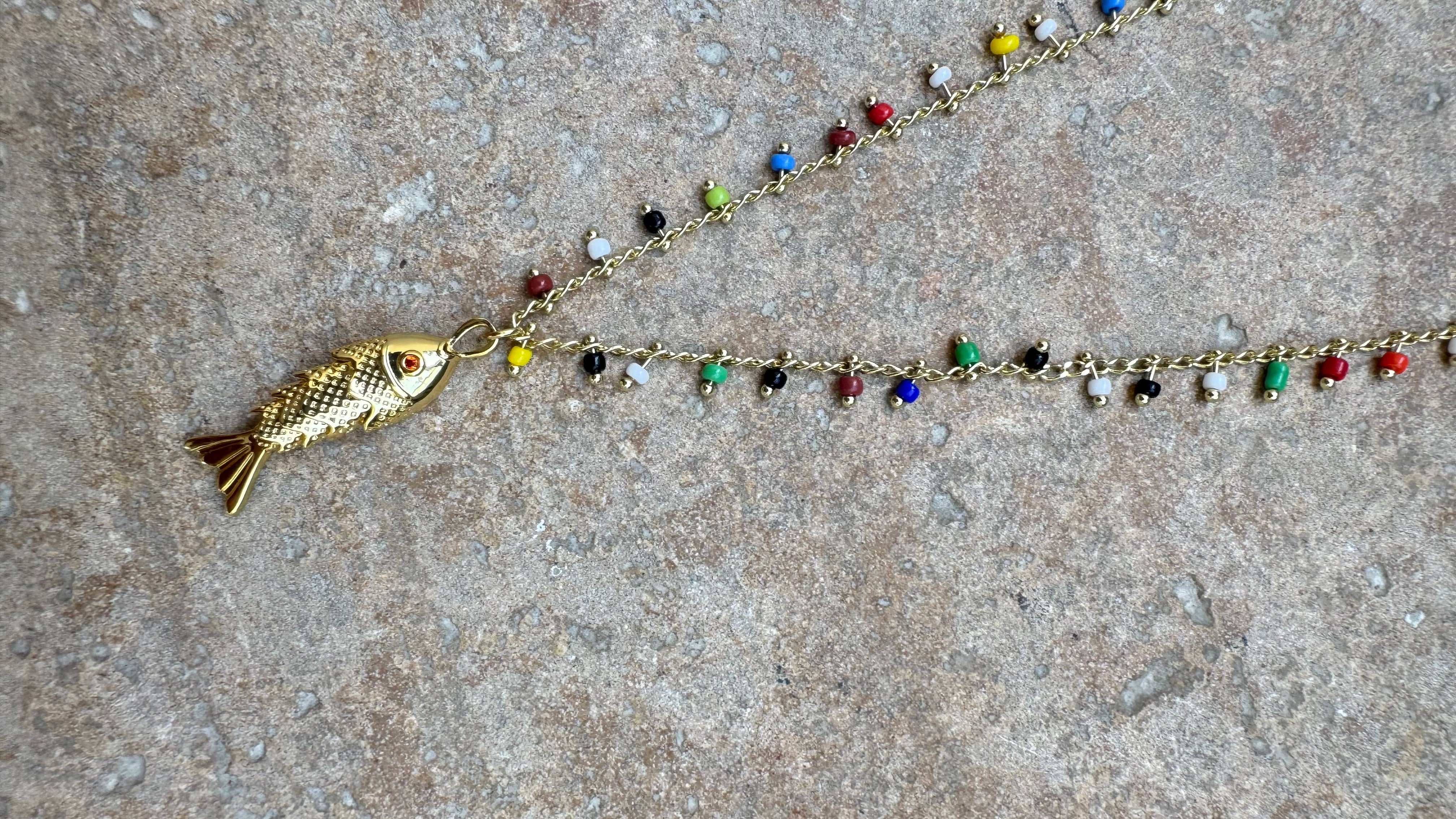 Gold Fish Necklace Colorful