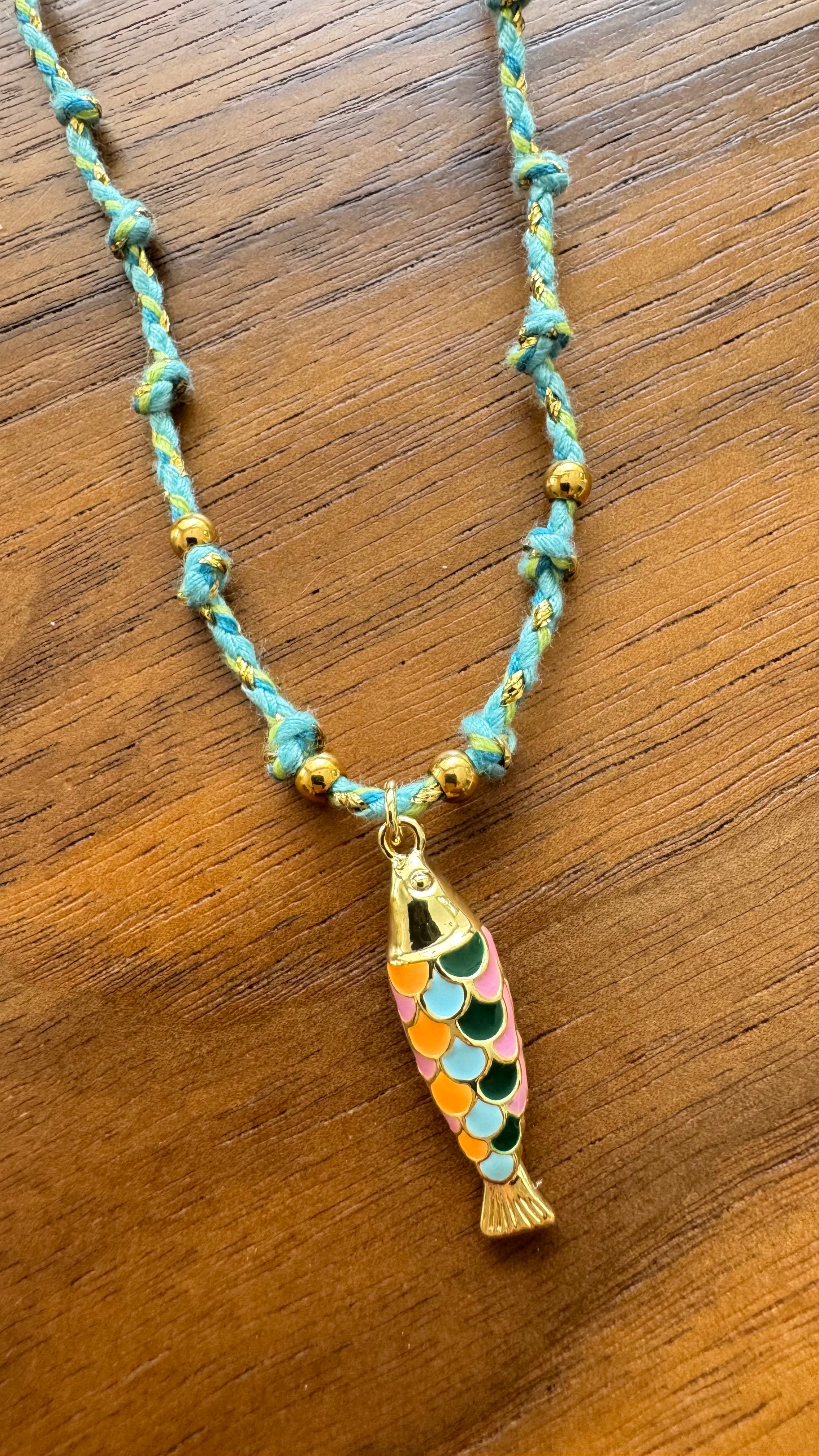 Gold colorful Fish Necklace with strings