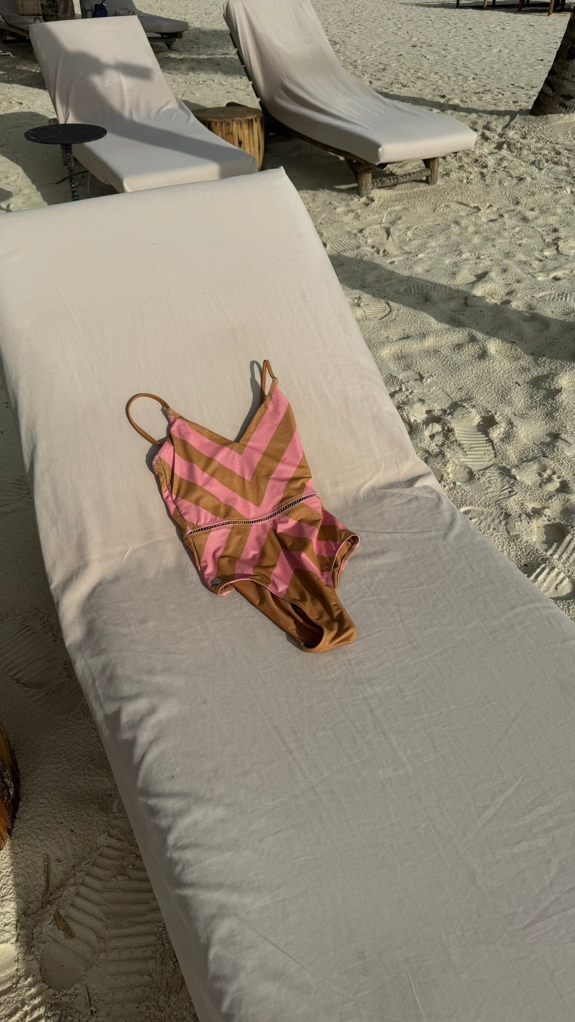 Arava Stripes Pink Camel - one piece - BiliBlond Swimwear