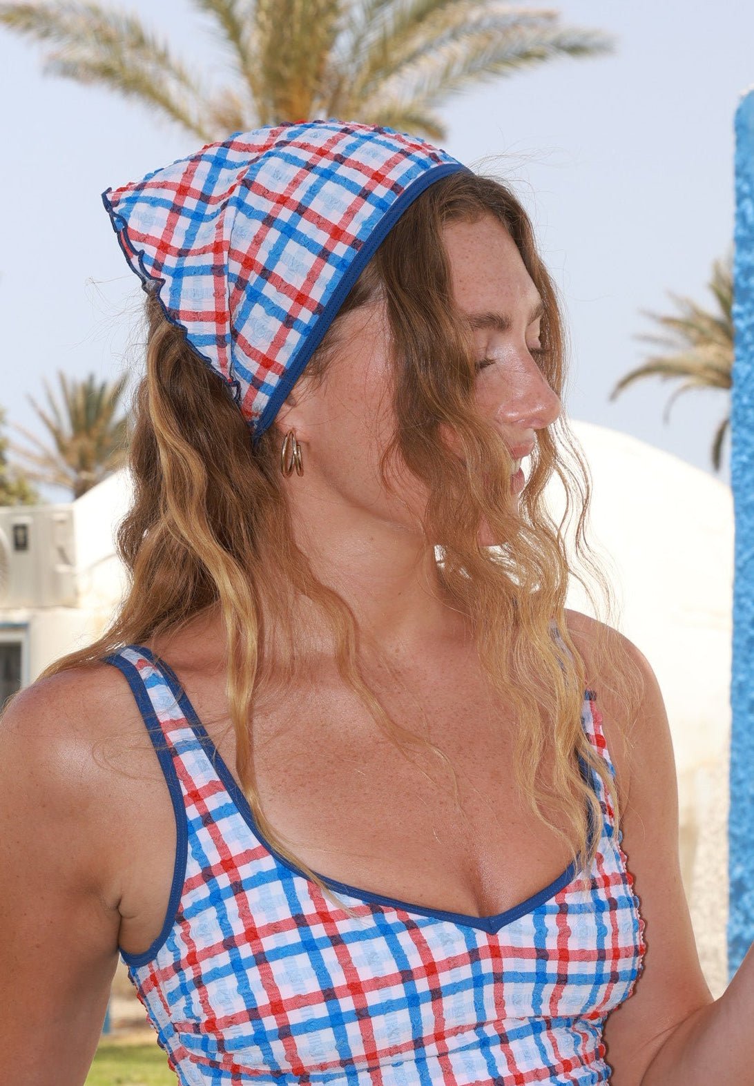 Bandana Blue Red Plaid - Cover Up -BiliBlond Swimwear