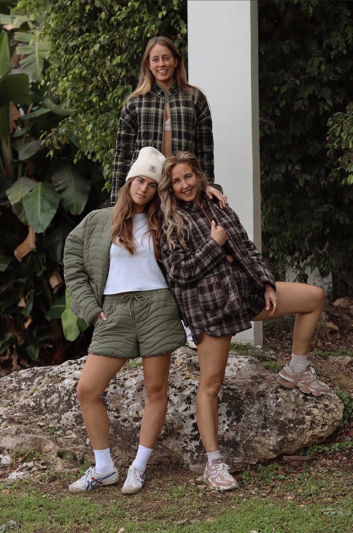 Brown Plaid Quilted Jacket - knit set - BiliBlond Swimwear