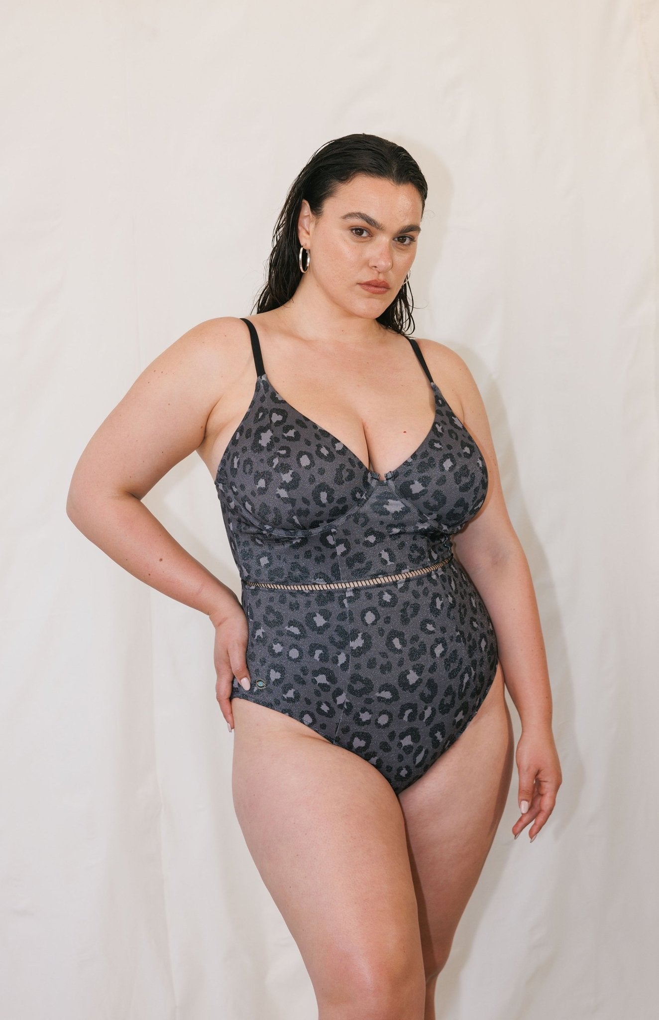 Dani Cups Grey Leopard Lurex - one piece -BiliBlond Swimwear