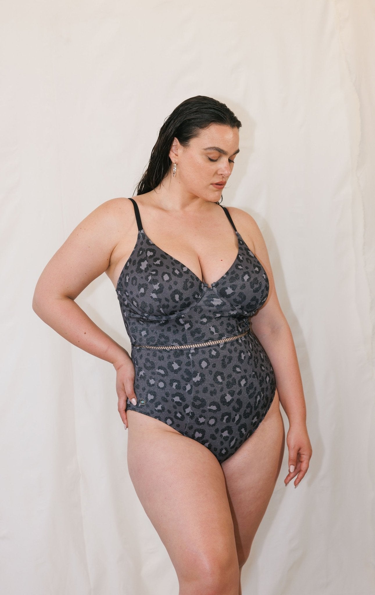 Dani Cups Grey Leopard Lurex - one piece -BiliBlond Swimwear