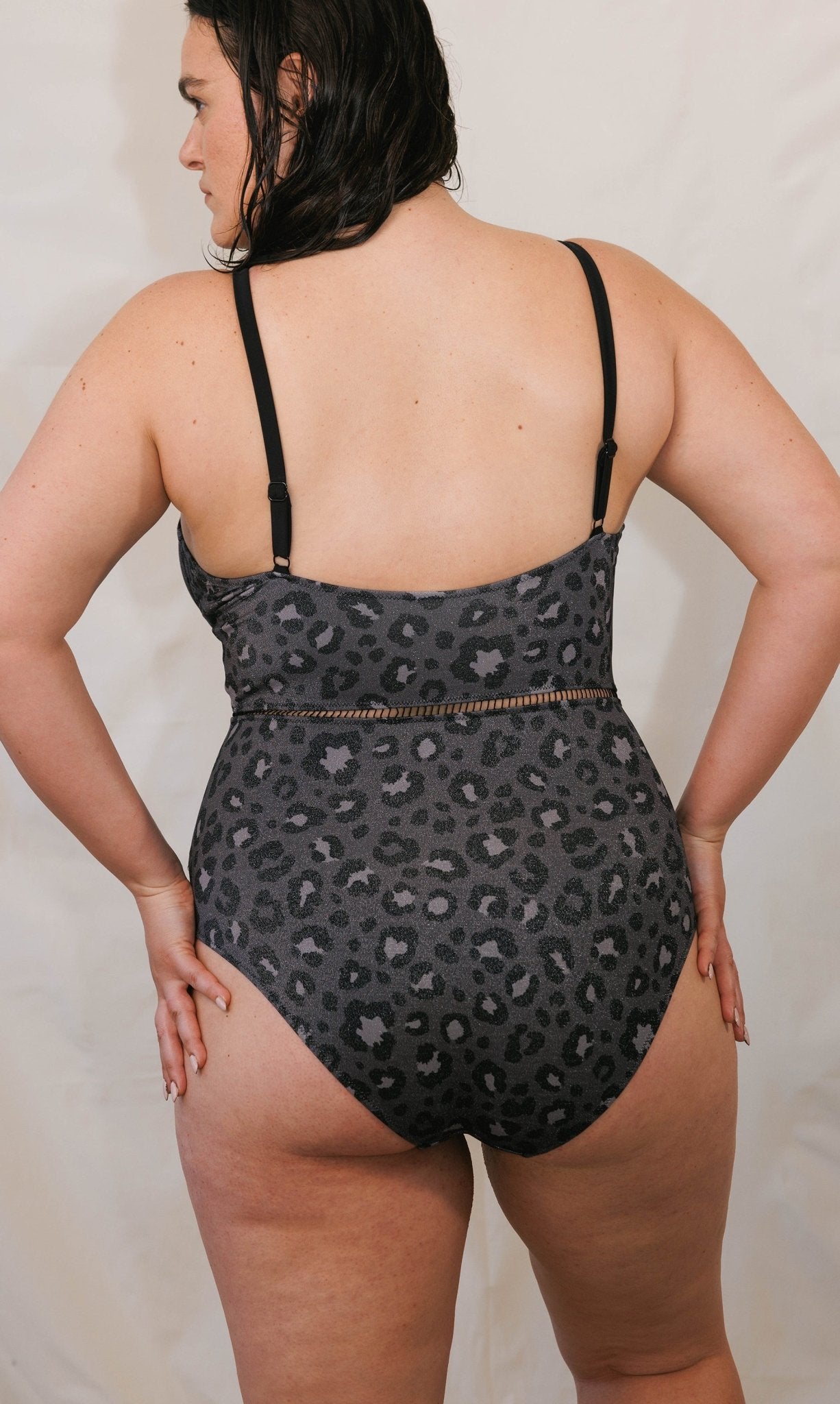 Dani Cups Grey Leopard Lurex - one piece -BiliBlond Swimwear