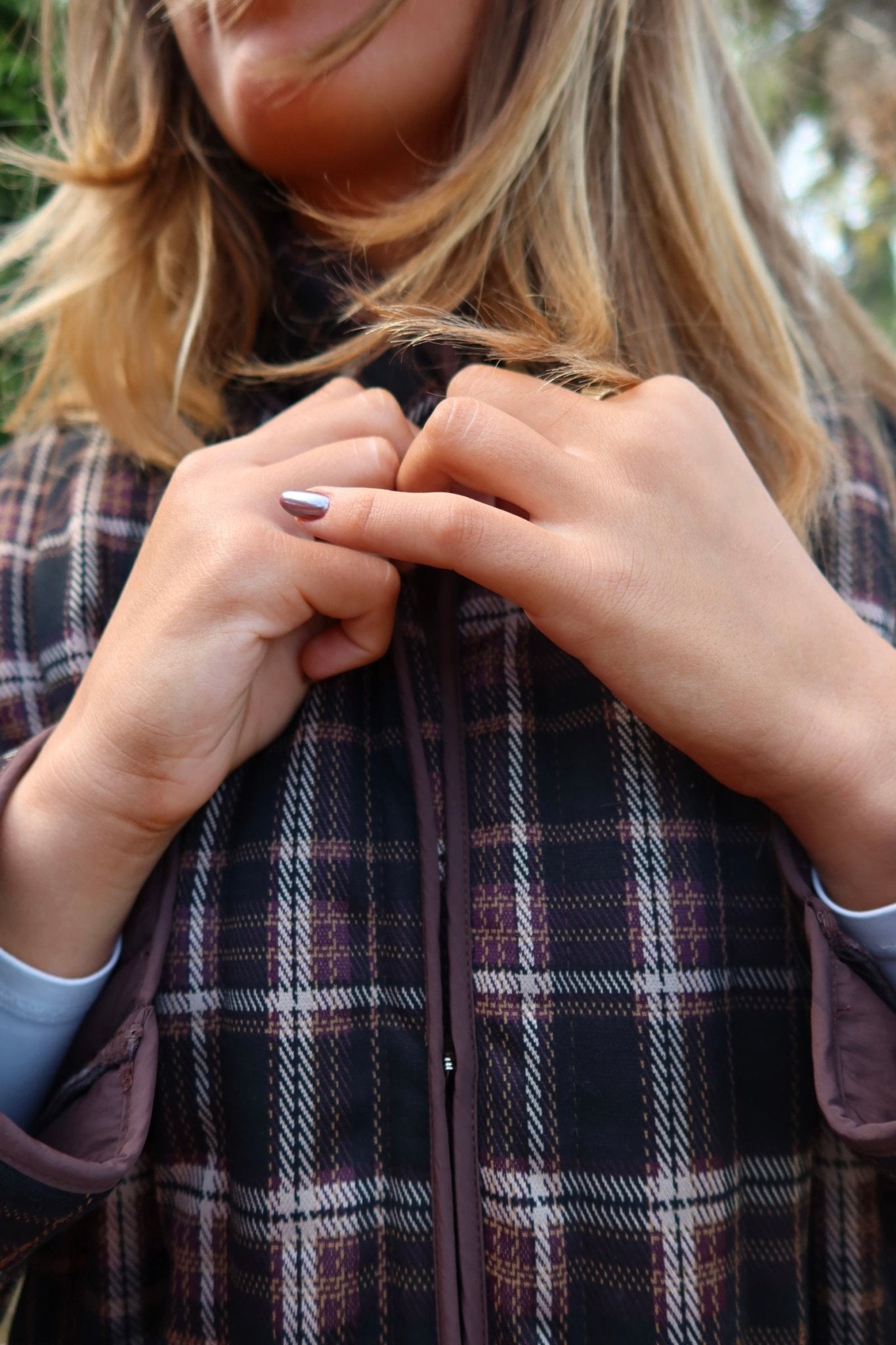 Dark Red Plaid Quilted Jacket - knit set - BiliBlond Swimwear