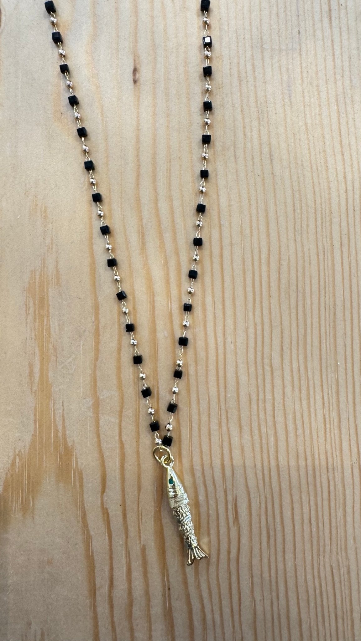 Gold Fish Necklace Black - jewelry - BiliBlond Swimwear
