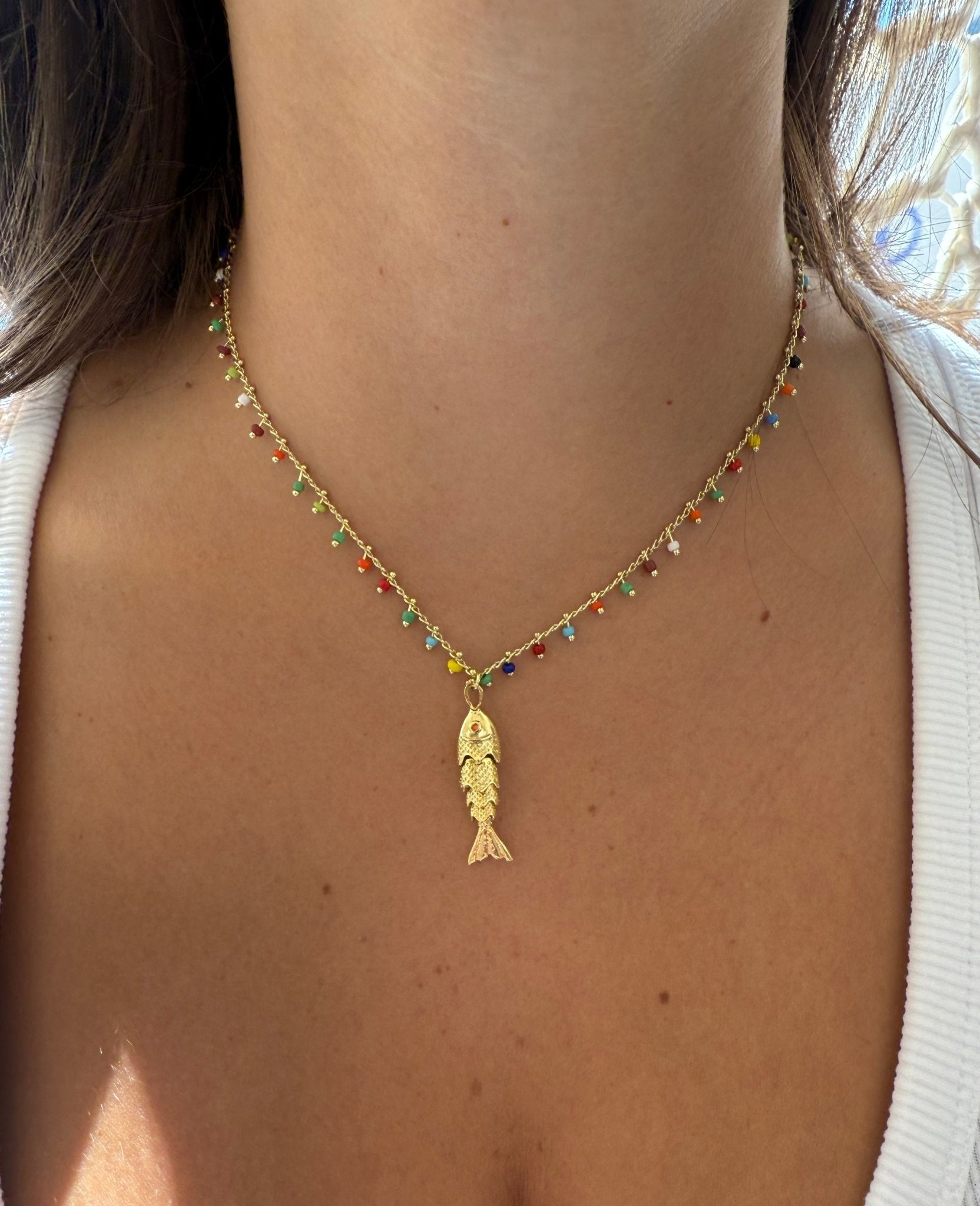 Gold Fish Necklace Colorful - jewelry - BiliBlond Swimwear