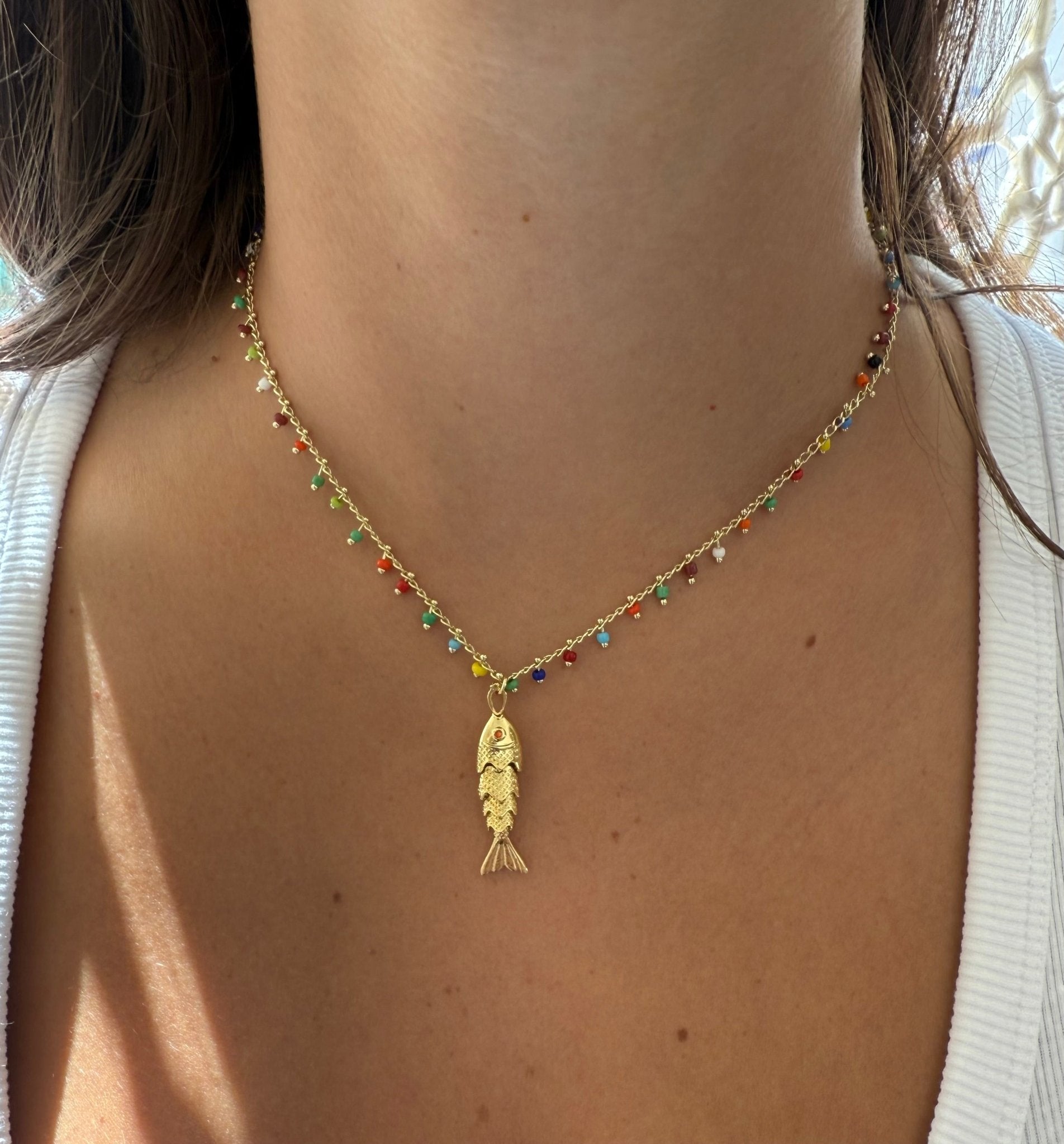 Gold Fish Necklace Colorful - jewelry - BiliBlond Swimwear