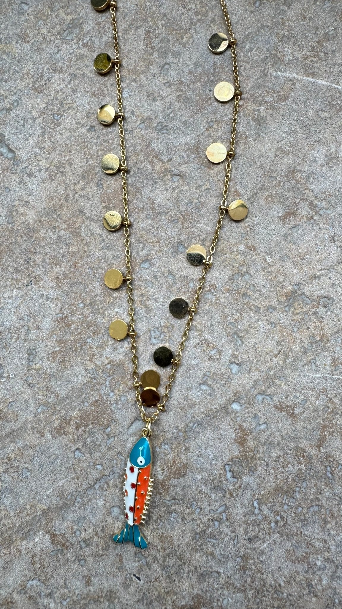 Gold Fish Necklace orange - jewelry - BiliBlond Swimwear