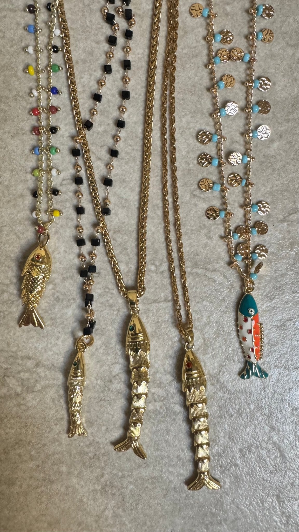 Gold Fish Necklace Turquoise - jewelry - BiliBlond Swimwear