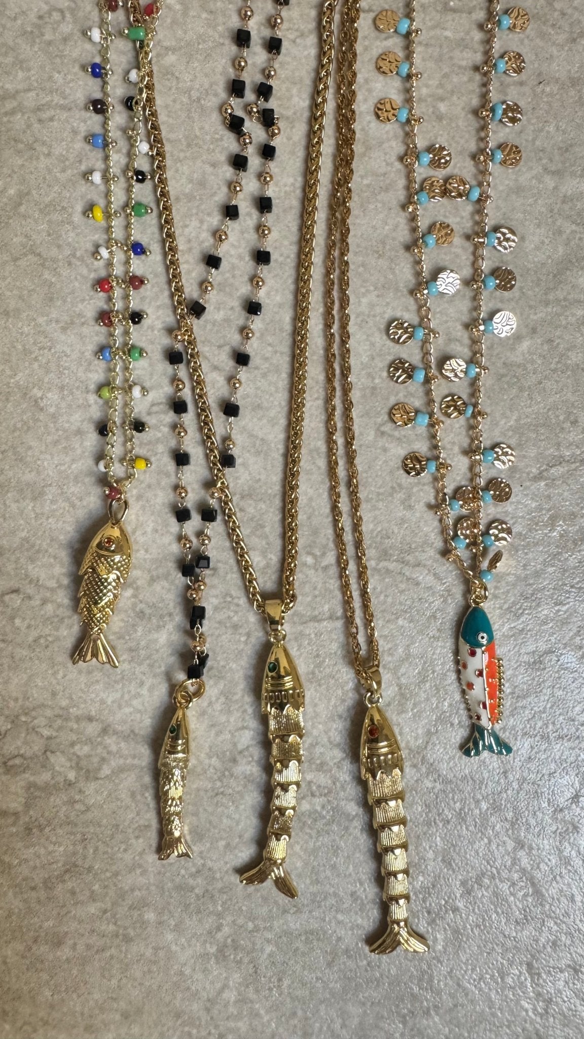 Gold Fish Necklace Turquoise - jewelry - BiliBlond Swimwear