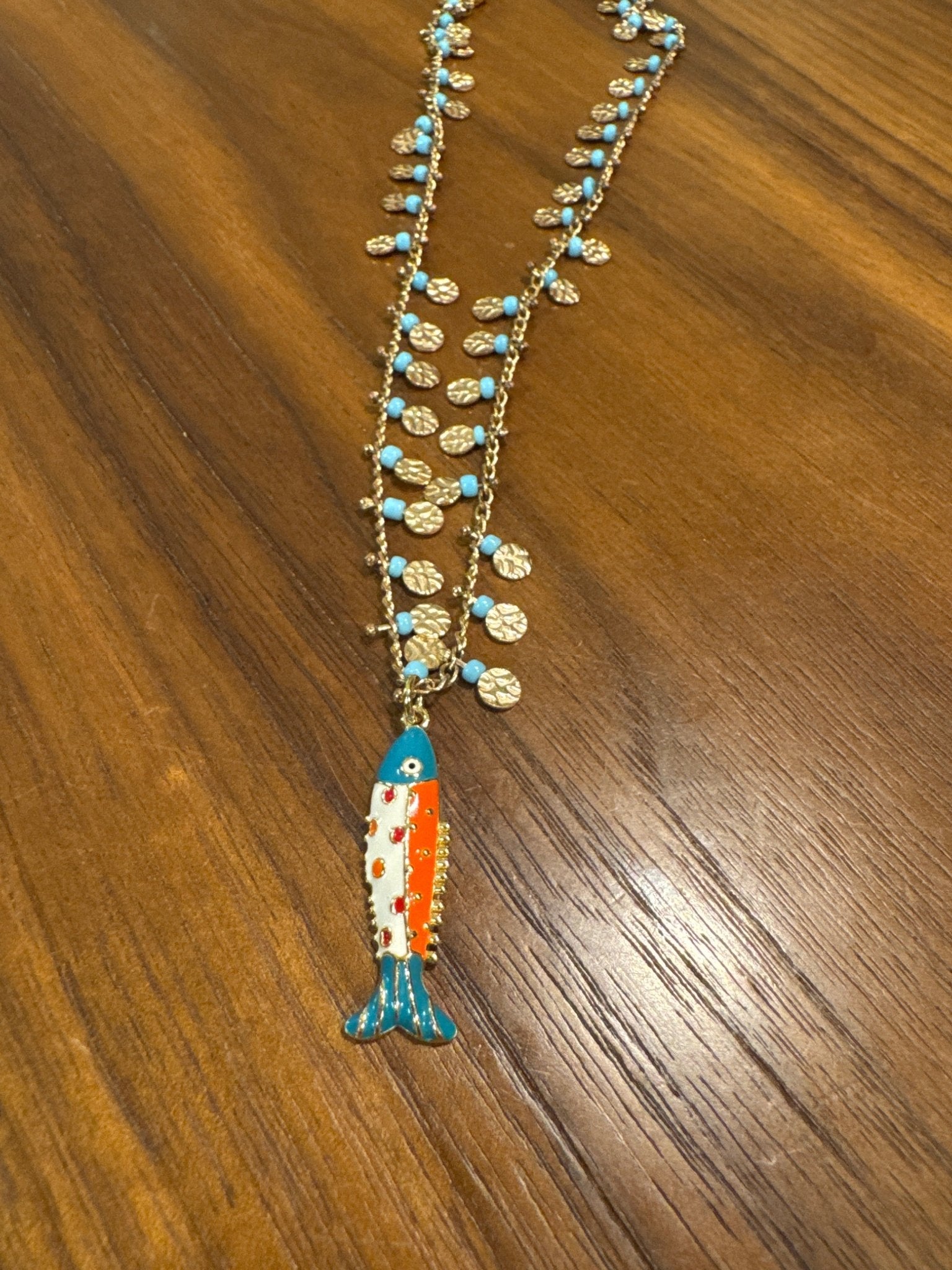 Gold Fish Necklace Turquoise - jewelry - BiliBlond Swimwear
