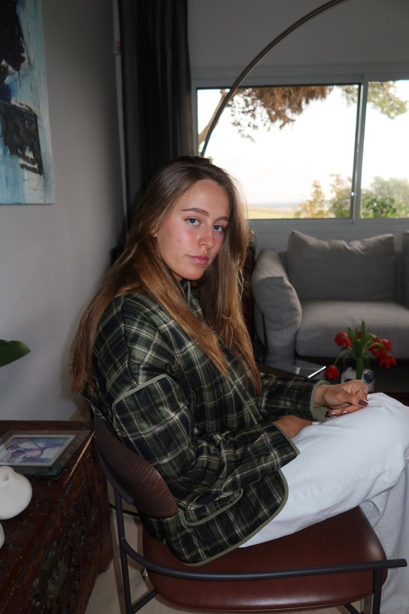 Green Plaid Quilted Jacket - knit set - BiliBlond Swimwear